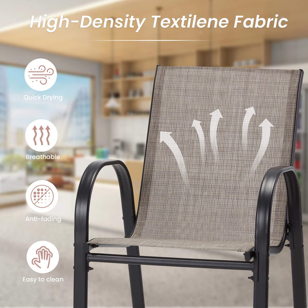 HOMREST Outdoor Bar Height Stools Set of 4, High Back Patio Chairs with Armrests,Textilene Chairs with Breathable Fabric & Metal Frame, Taupe