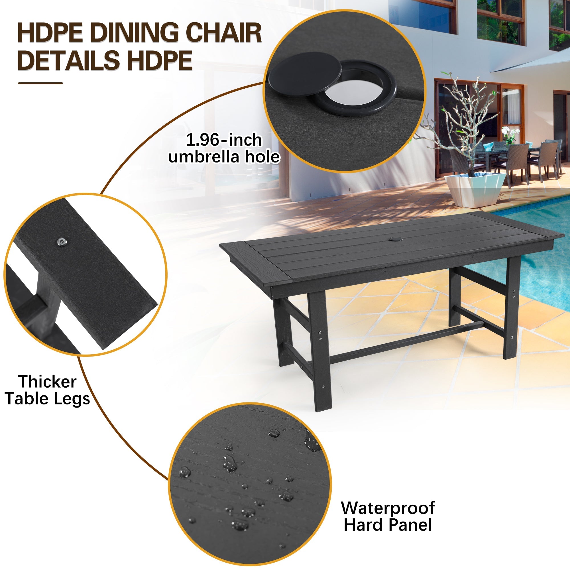 HOMREST Outdoor Table and Chairs for 4, HDPE Weather Resistant Outdoor Dining Set, Black