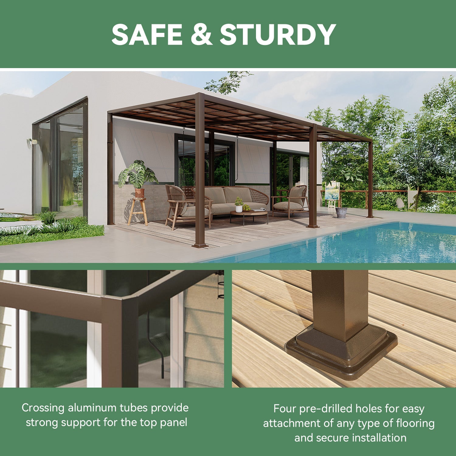 HOMREST 12' x 20' Lean to Gazebo, Heavy Duty Patio Gazebo with Adjustable Polycarbonate Roof, Hardtop Wall Mounted Gazebo with Metal Frame, Outdoor Pergola for Deck, Porch, Garden, Backyard