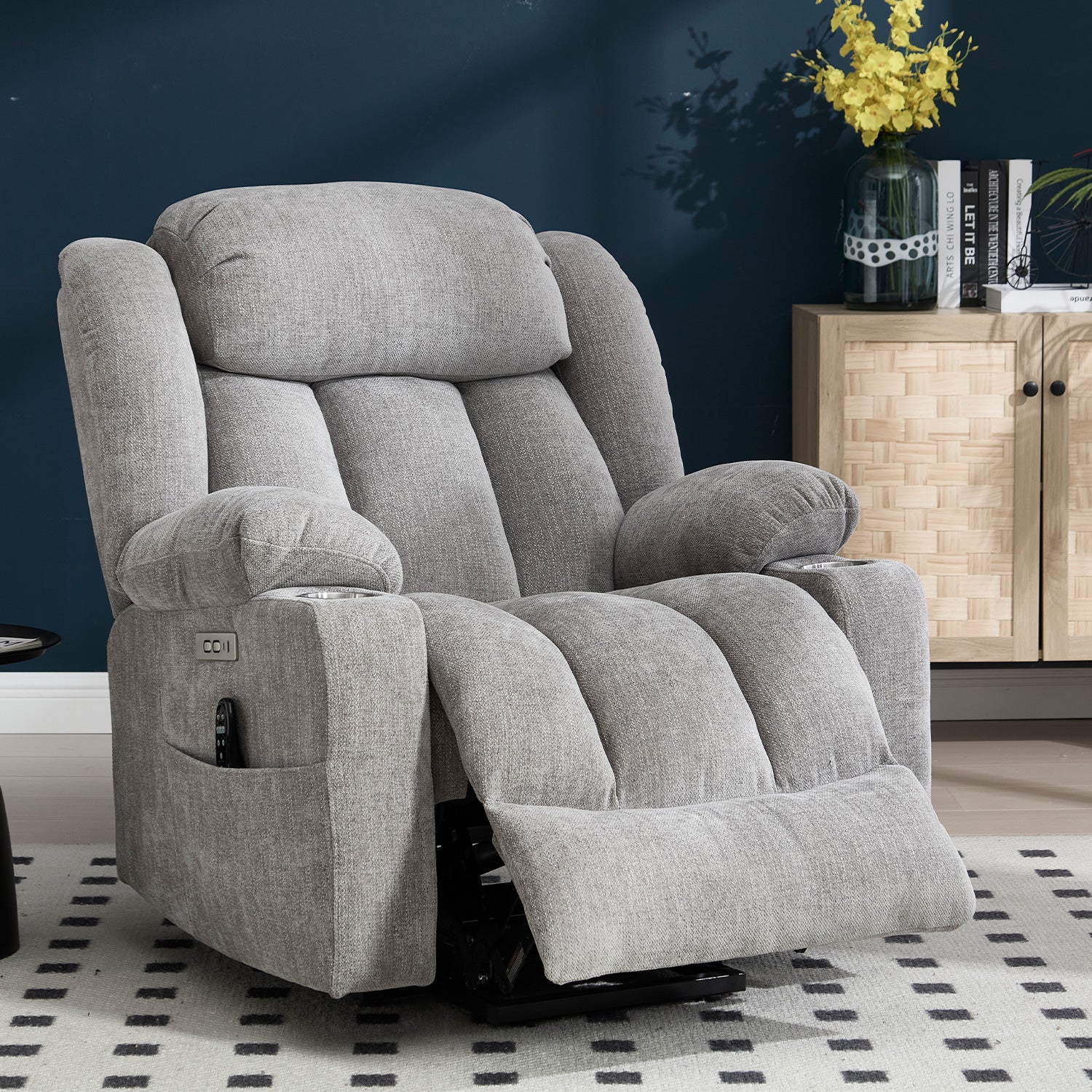 Homrest Premium Electric Recliner Chair with 8-Point Massage & Heating, Plush Chenille Fabric, Gray