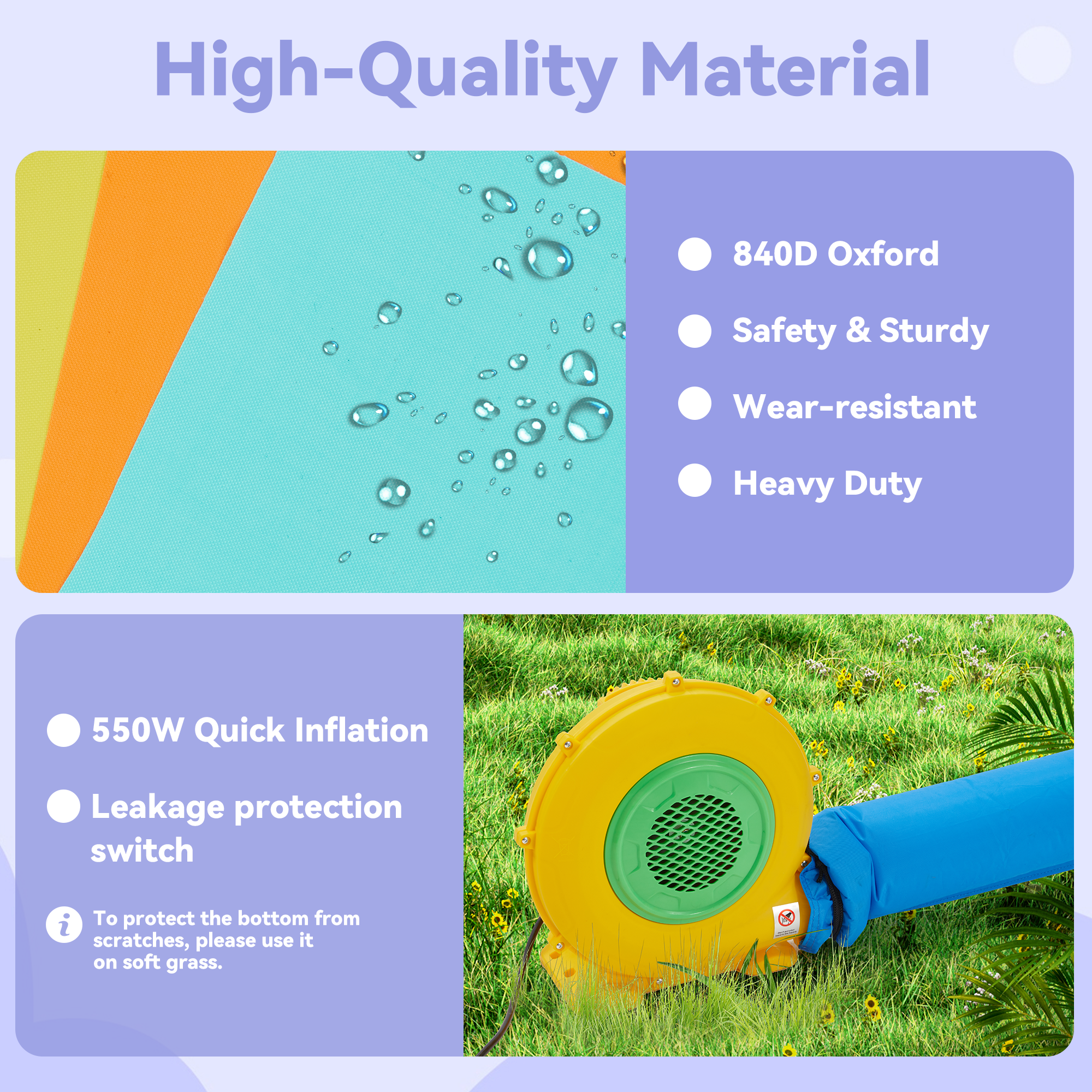Homrest Inflatable Trampoline Bouncy House with Blower, Jumping Castle with Water Slides for Kids Backyard,  Heavy Duty 840D Oxford Cloth Water Slide Outdoor Sports Dartboard Game for Kids 3-6