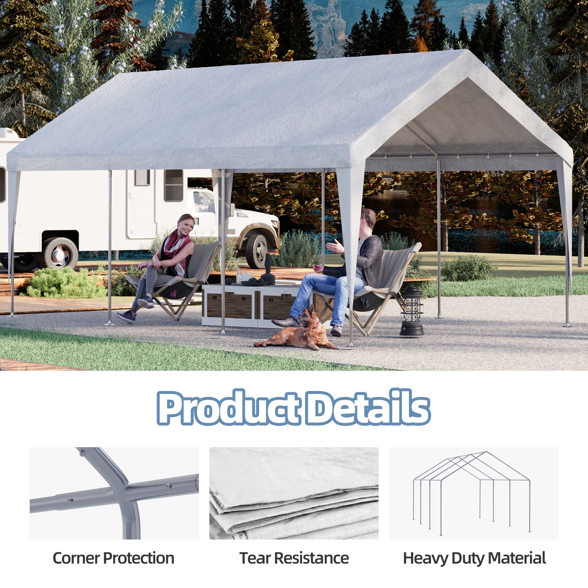 HOMREST Carports 12x20 heavy duty, Rainproof & UV Protected Garage Top Tarp Shelter Cover, Outdoor Portable Garage for Car, Boat Tent, White