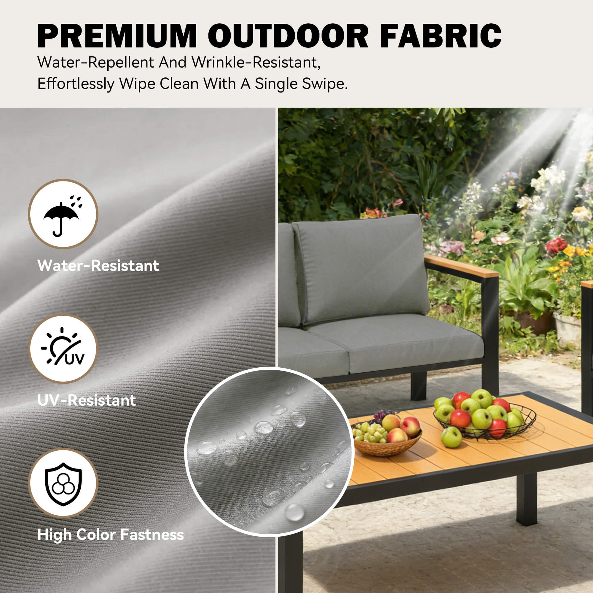 HOMREST 7 Piece Patio Furniture Set, Metal Patio Conversation Set with Coffee Table, All-Weather Outdoor Furniture, Gray