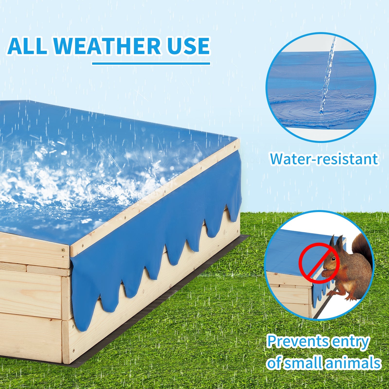 Homrest Kids Wooden Outdoor Sandbox with UV50 Sun/Sand Protection Liner Function Canopy, 2 Foldable Bench Seats, Height Adjustable Roof
