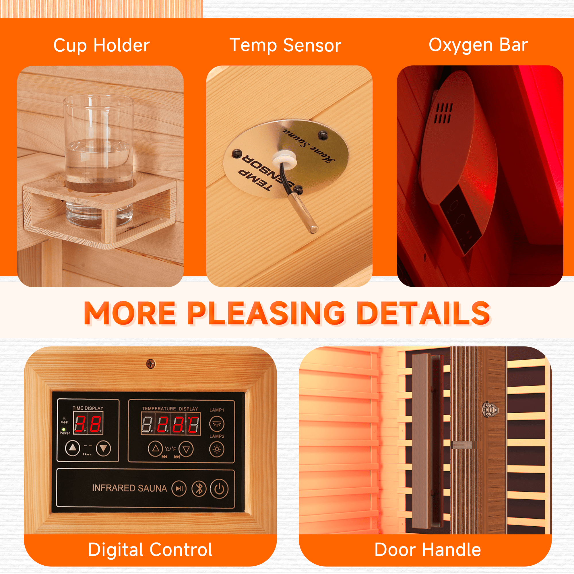 HOMREST 2-Person Indoor Infrared Sauna for Home, Far Infrared Sauna with Red Light Therapy, Chromotherapy Lighting, 6 Carbon Heaters & Bluetooth Speaker, Natural Wood