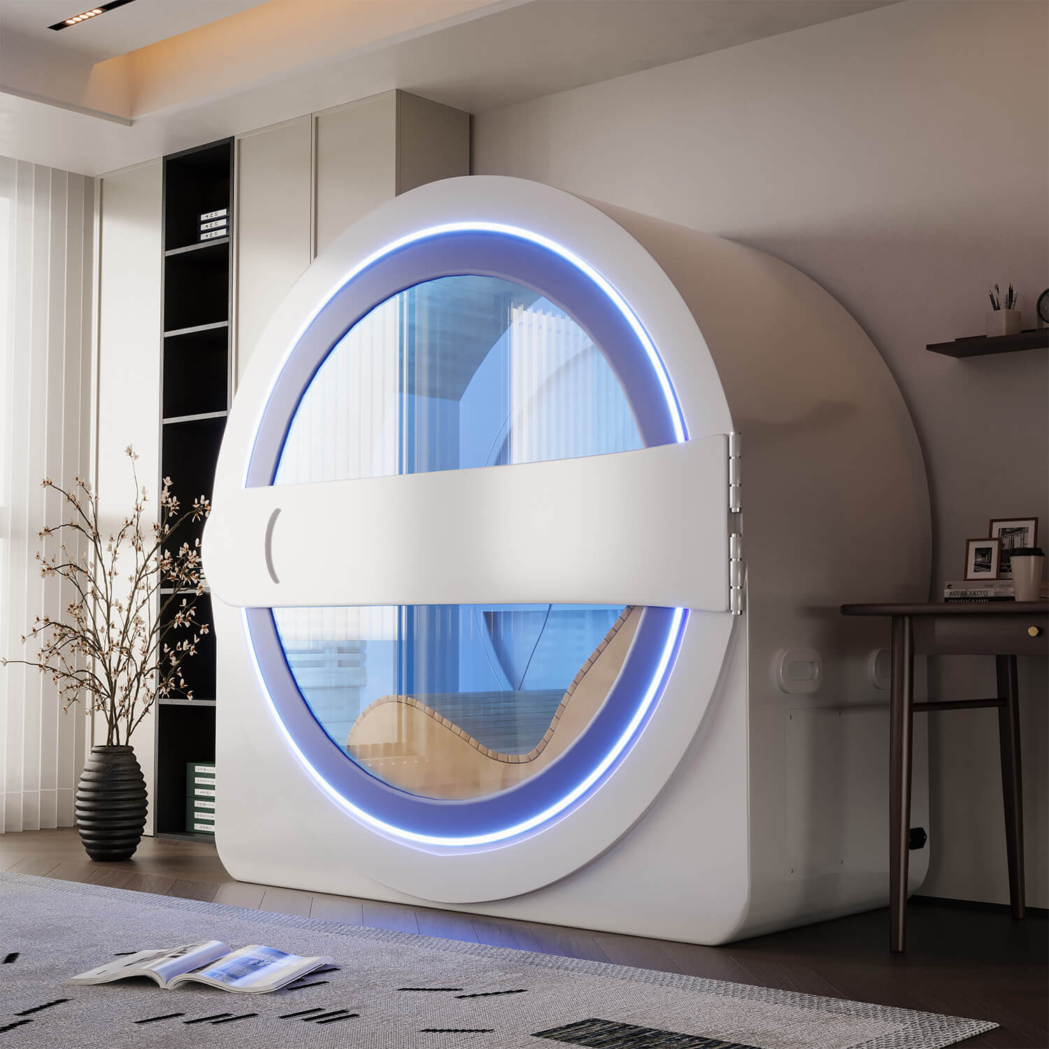 HOMREST Space-Capsule Infrared Sauna with Lounger & Dual-Wave Beauty Light|Pre-Order