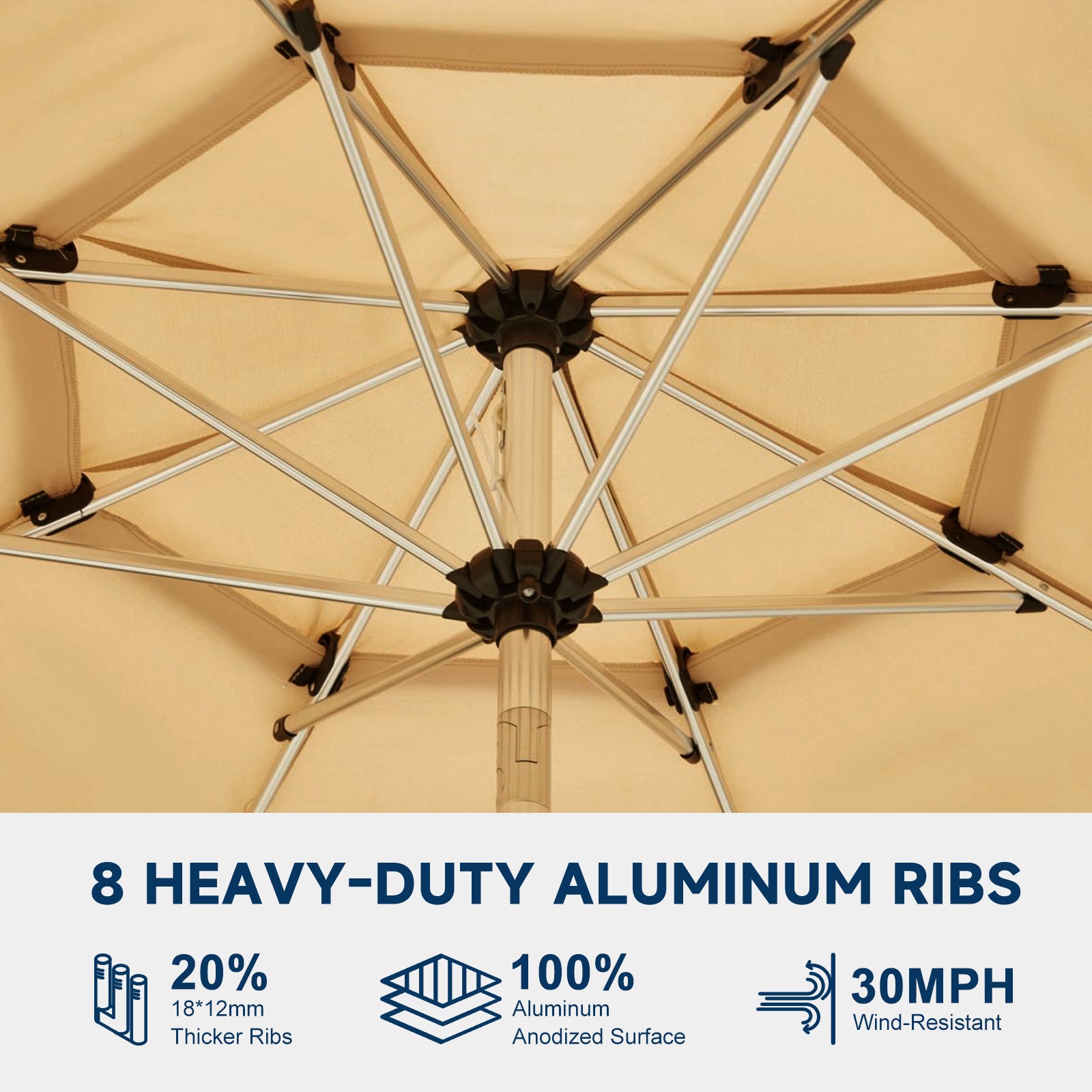 Homrest 9FT 3-Tier Aluminum Patio Umbrella, Fade-Resistant with Push Tilt, 8 Sturdy Aluminum Ribs,Beige