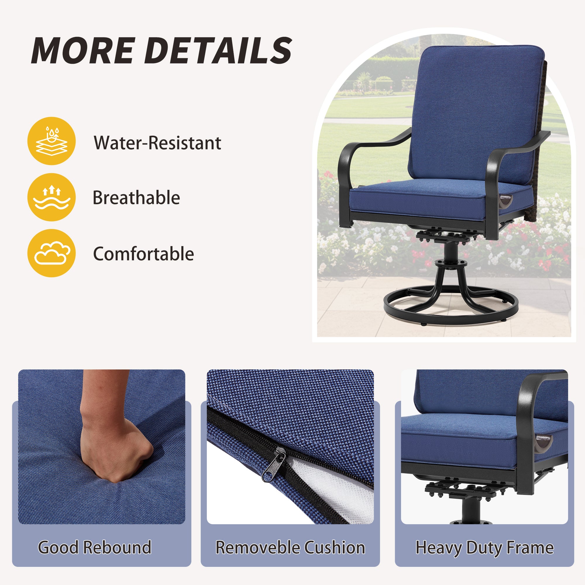 HOMREST Patio Swivel Chairs Set of 2 with Full Rattan Backrest, Blue