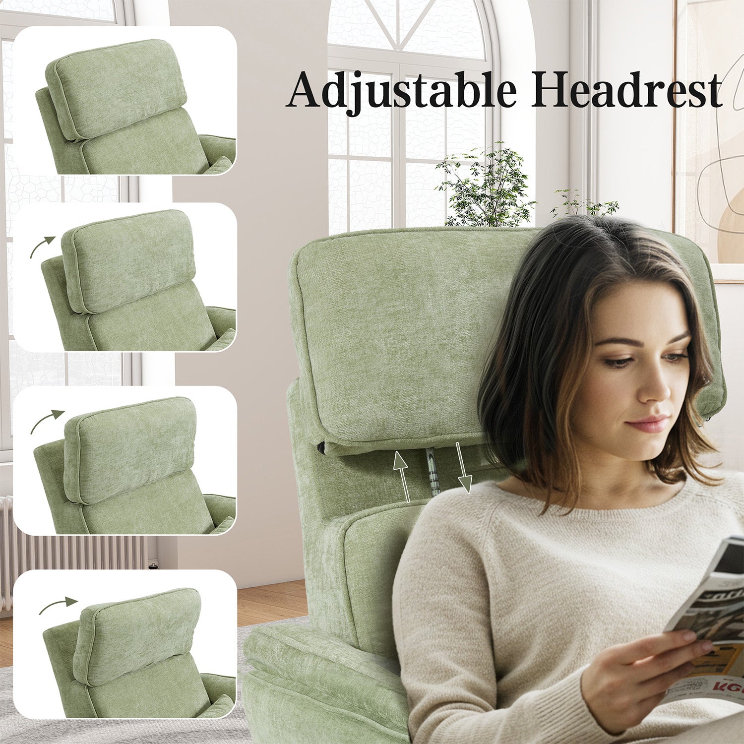 HOMREST Power Swivel Rocking Recliner Chair with Adjustable Headrest and Armrests, Green