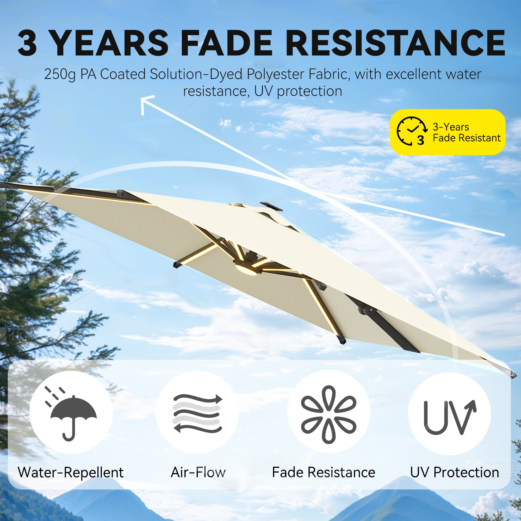 HOMREST 10 X 10 Outdoor Weather-resistant Umbrella with LED Lighting(Base Excluded)  - Yellow