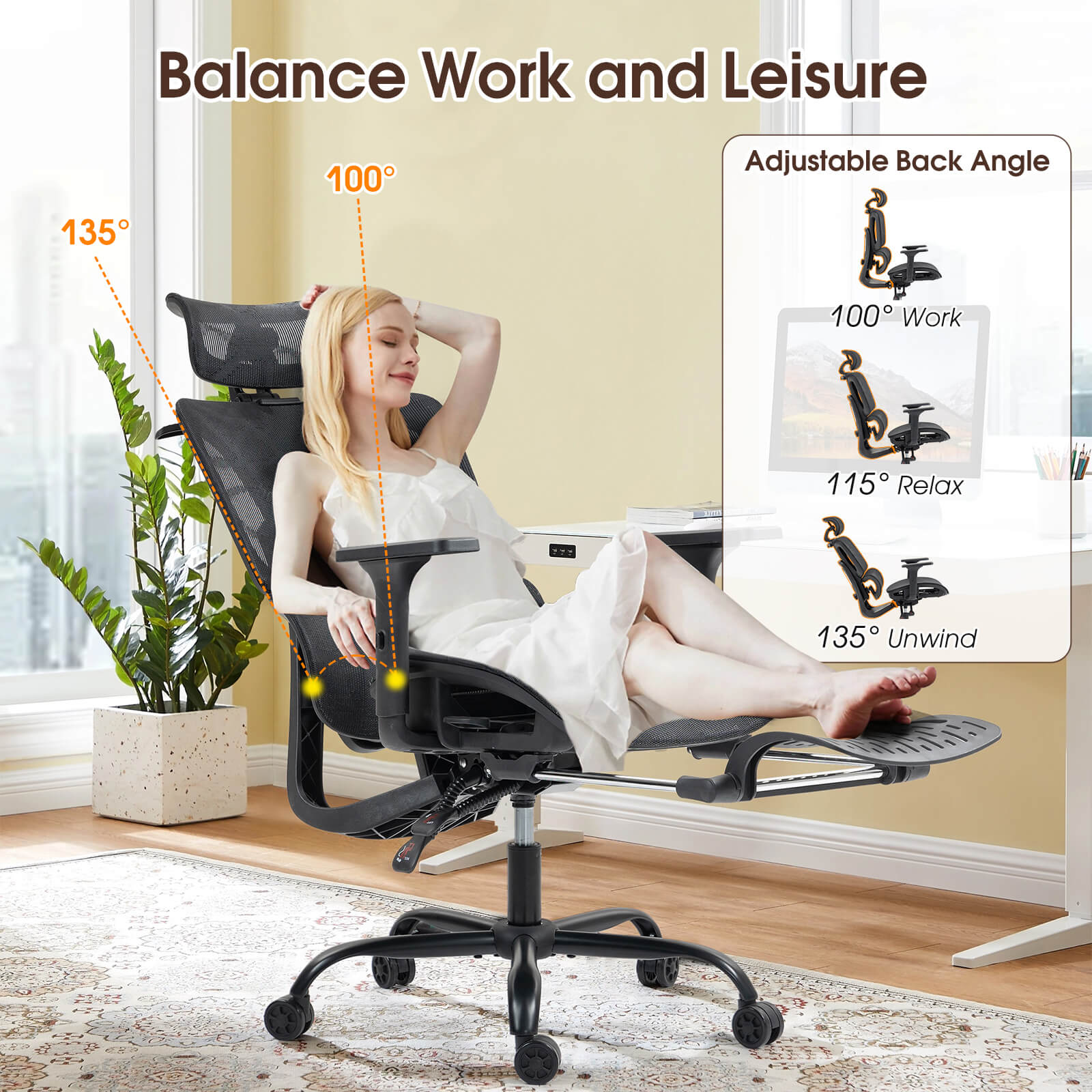 Homrest Lounge-Style Ergonomic Mesh Chair – Black