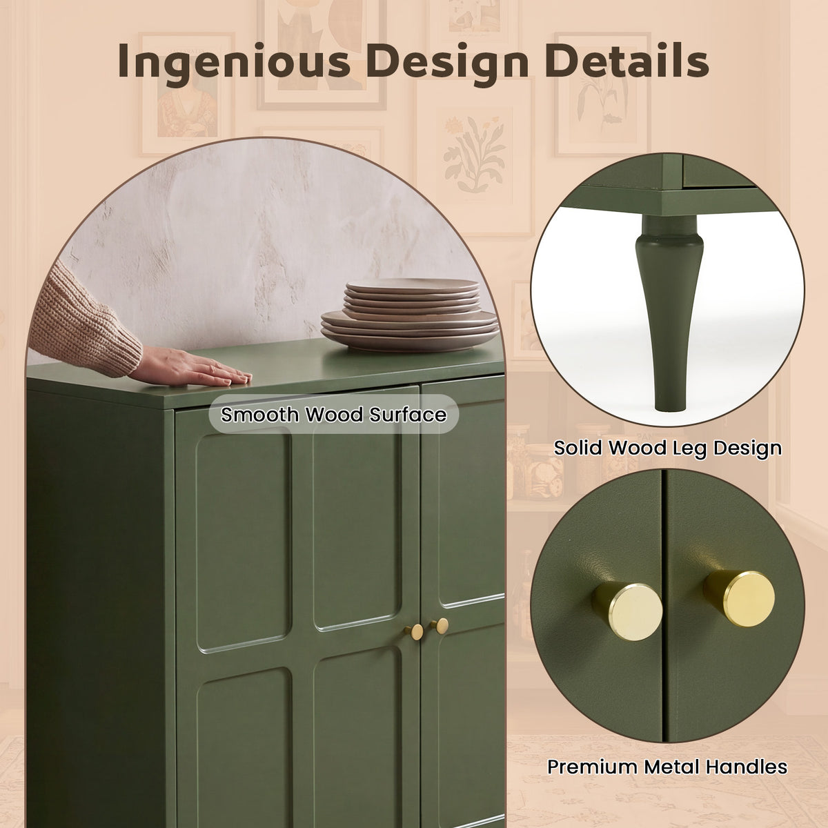 HOMREST Forest Green Storage Cabinet with 2 Doors and Adjustable Shelf, Green