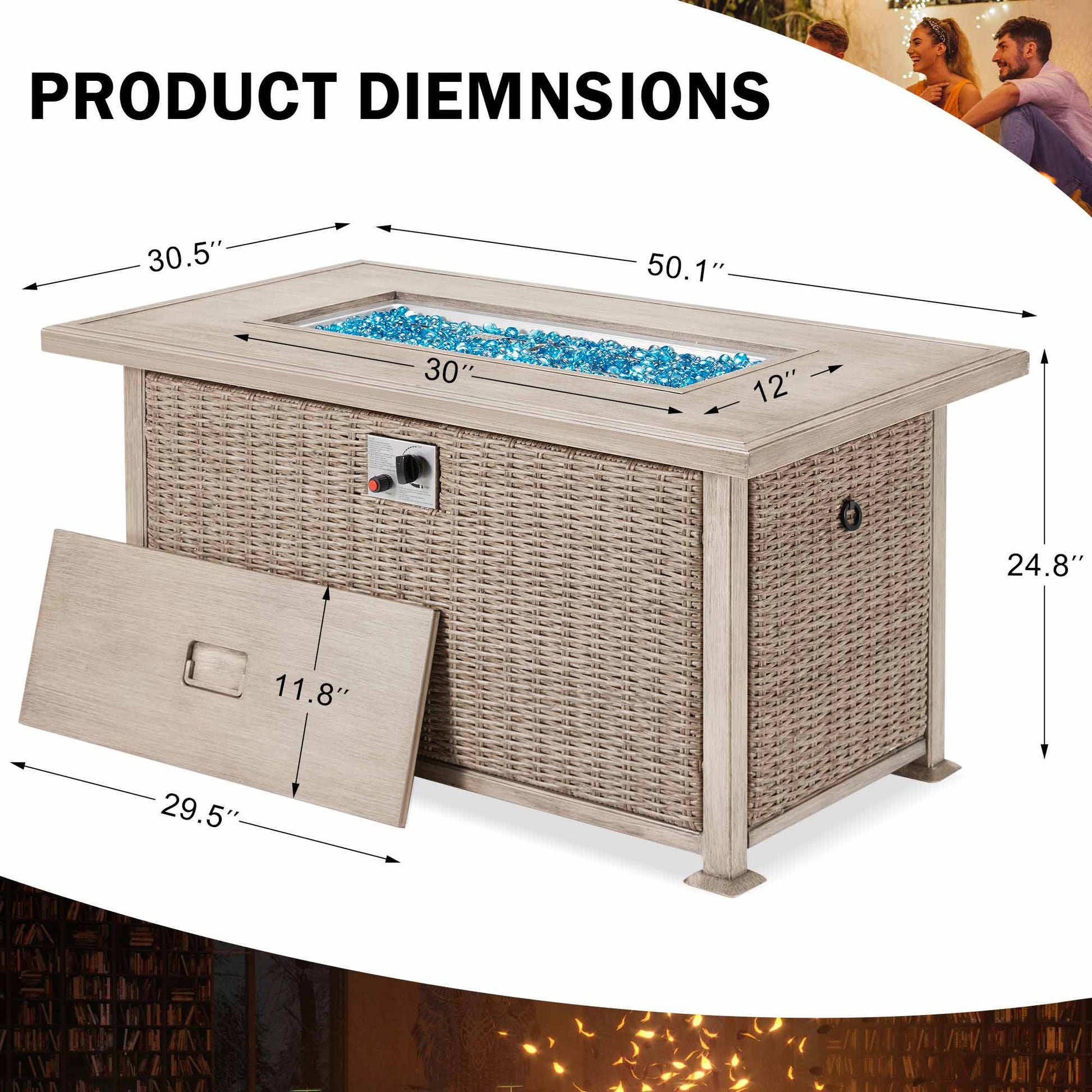 Product dimensions of Homrest fire pit table 