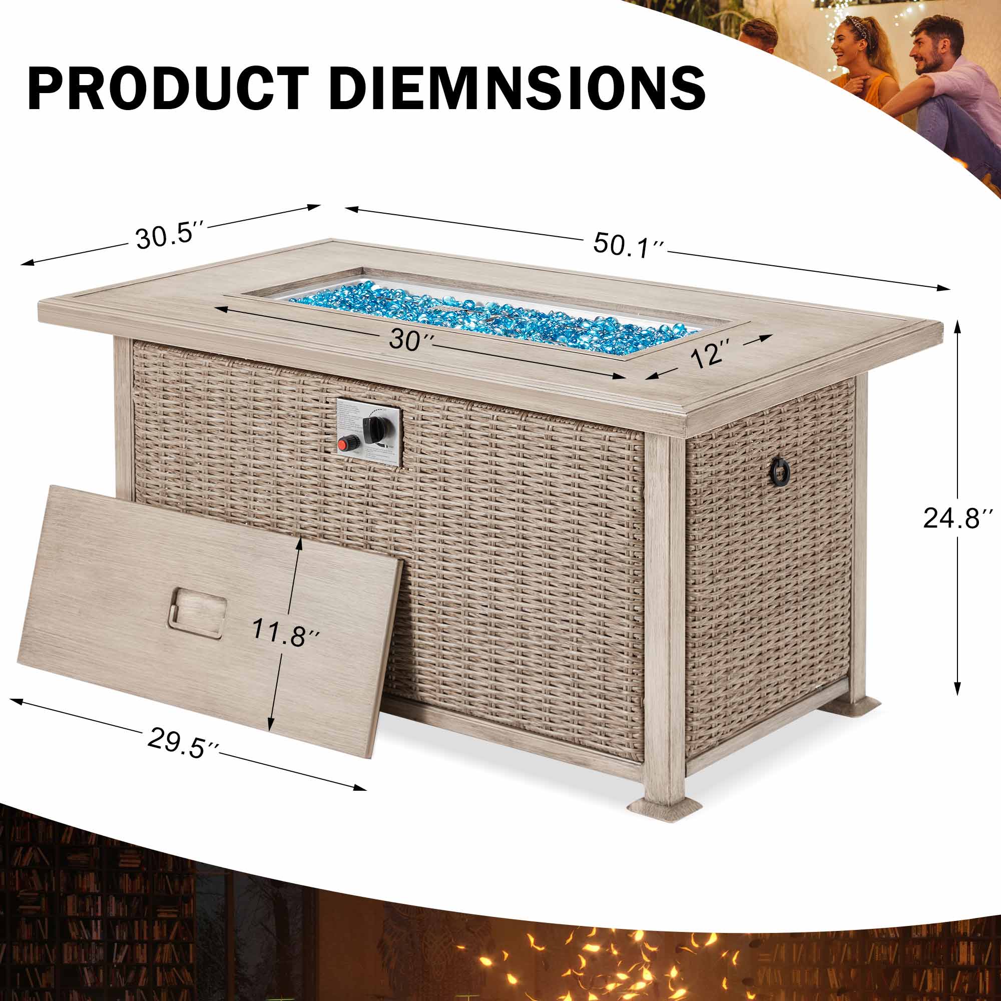 Product dimensions of Homrest fire pit table 