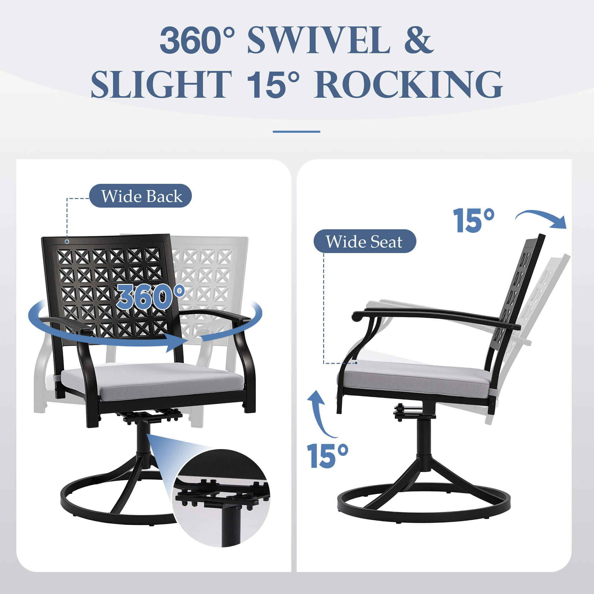HOMREST Patio Swivel Dining Chairs Set of 2, Outdoor Metal Chairs with Armrests and Cushions, Swivel Patio Chair Set for Patio, Pool and Garden