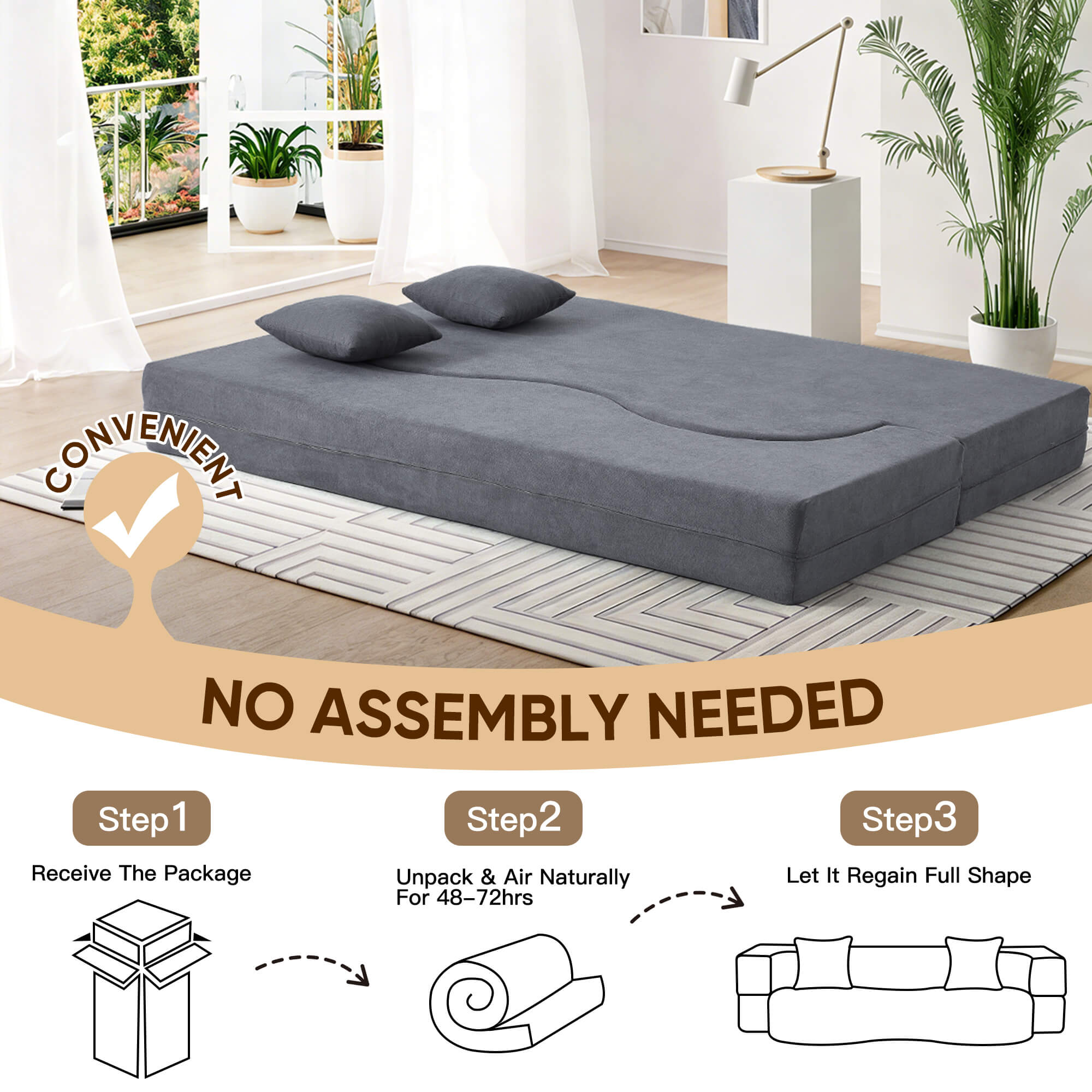 HOMREST Folding Sofa Bed, Floor Sofa Couch, Convertible Sofa Bed With High Density Foam, Foldable Floor Couch Bed For Living Room, Guest Room, Bedroom