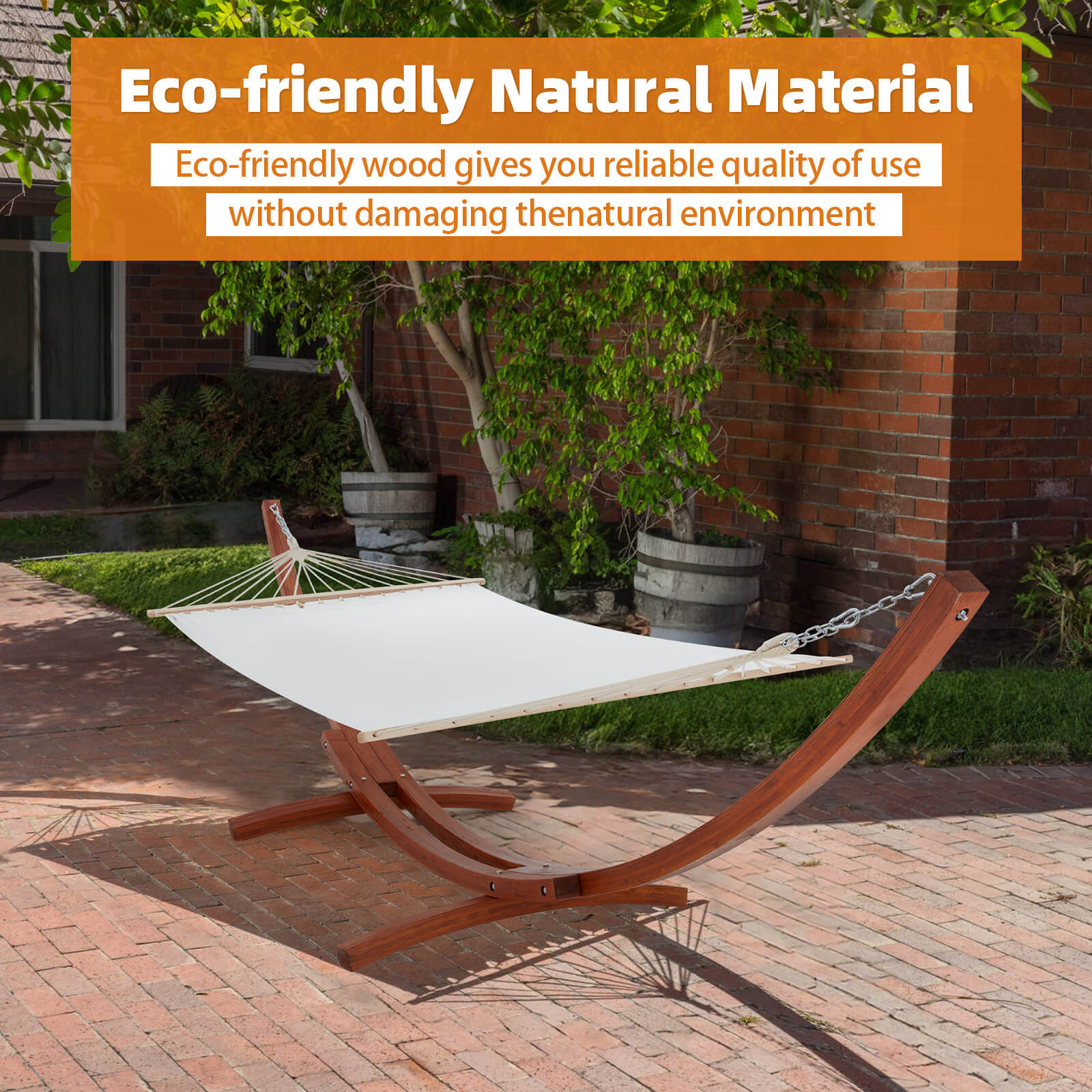 HOMREST 12 FT Wooden Hammock with Stand for Single Person, White