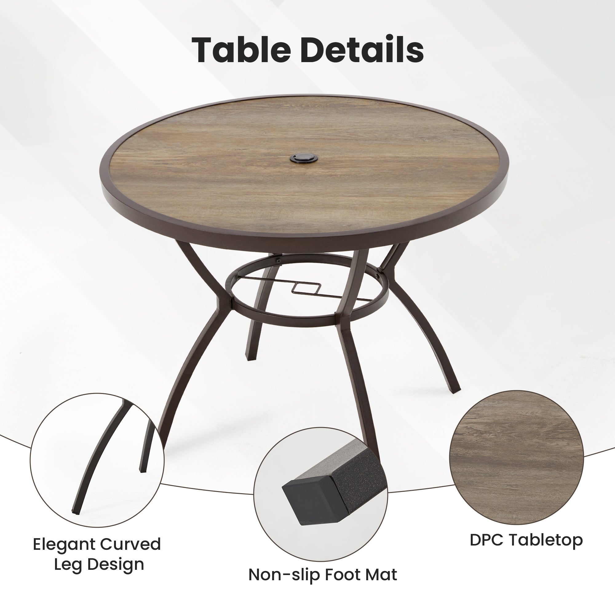 Homrest  38 Inch Outdoor Metal Dining Table with Adjustable Umbrella Hole