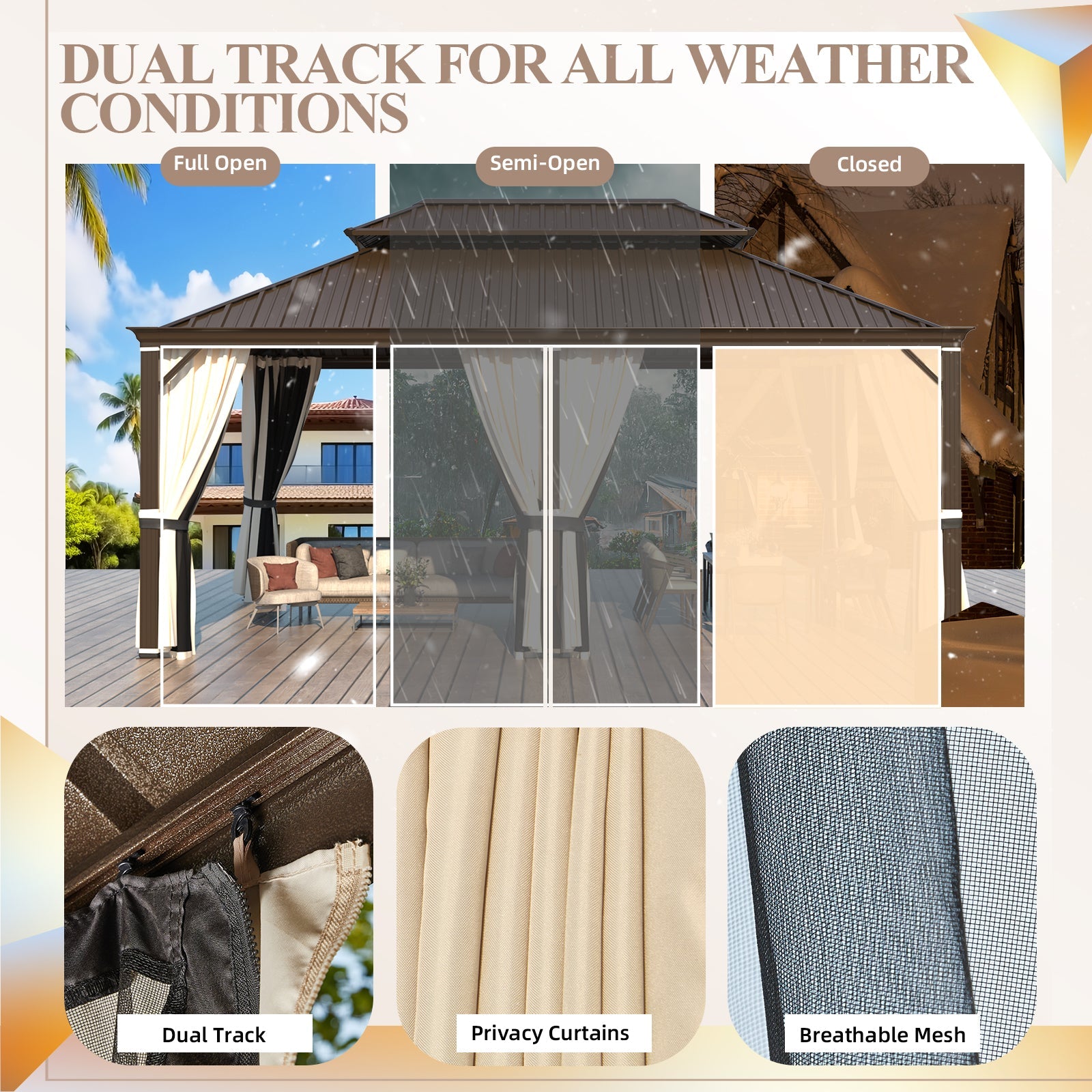 Homrest 12' x 18' Hardtop Gazebo with Aluminum Frame, Dark Gray