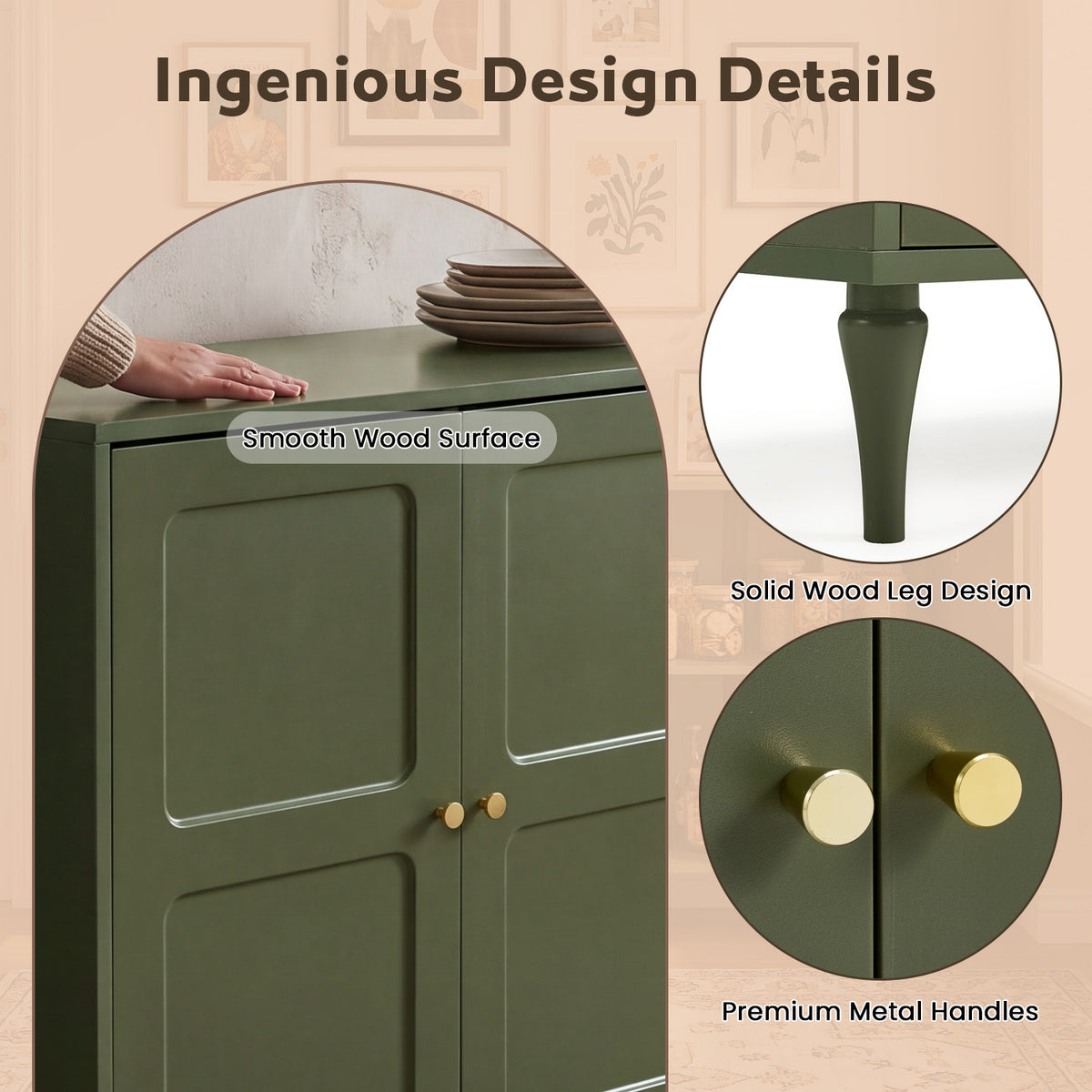HOMREST Forest Green Storage Cabinet with 4 Doors and Adjustable Shelves, Green