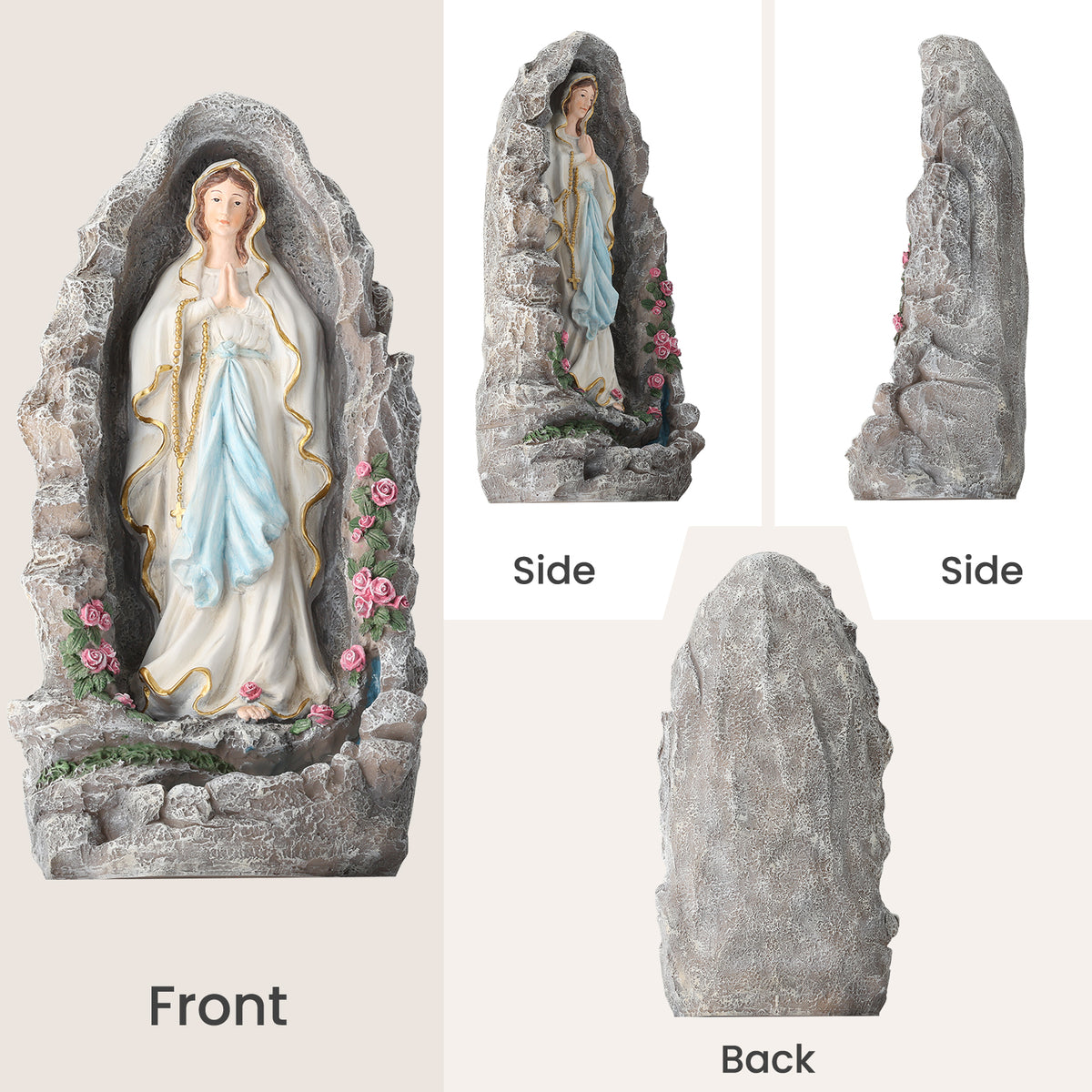 HOMREST Our Lady of Lourdes Statue 17.3 Inch Virgin Mary Grotto Figurine Catholic Praying Sculpture for Garden Home Patio Religious Decor
