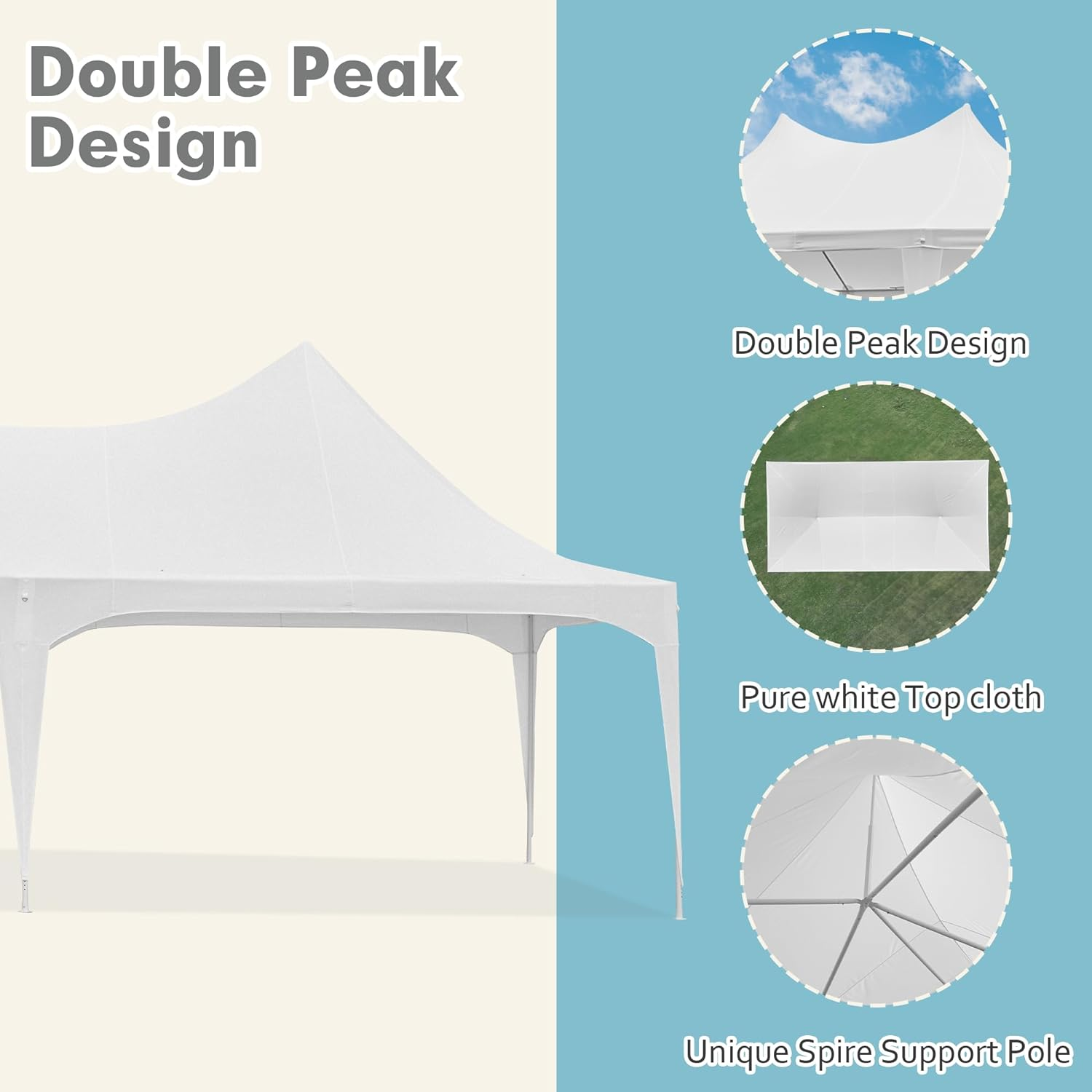 HOMREST 26x13 Party Tent White Wedding Tent Heavy Duty Double Peaked Canopy Tent With Pole Less Event Space Tent For Party Event