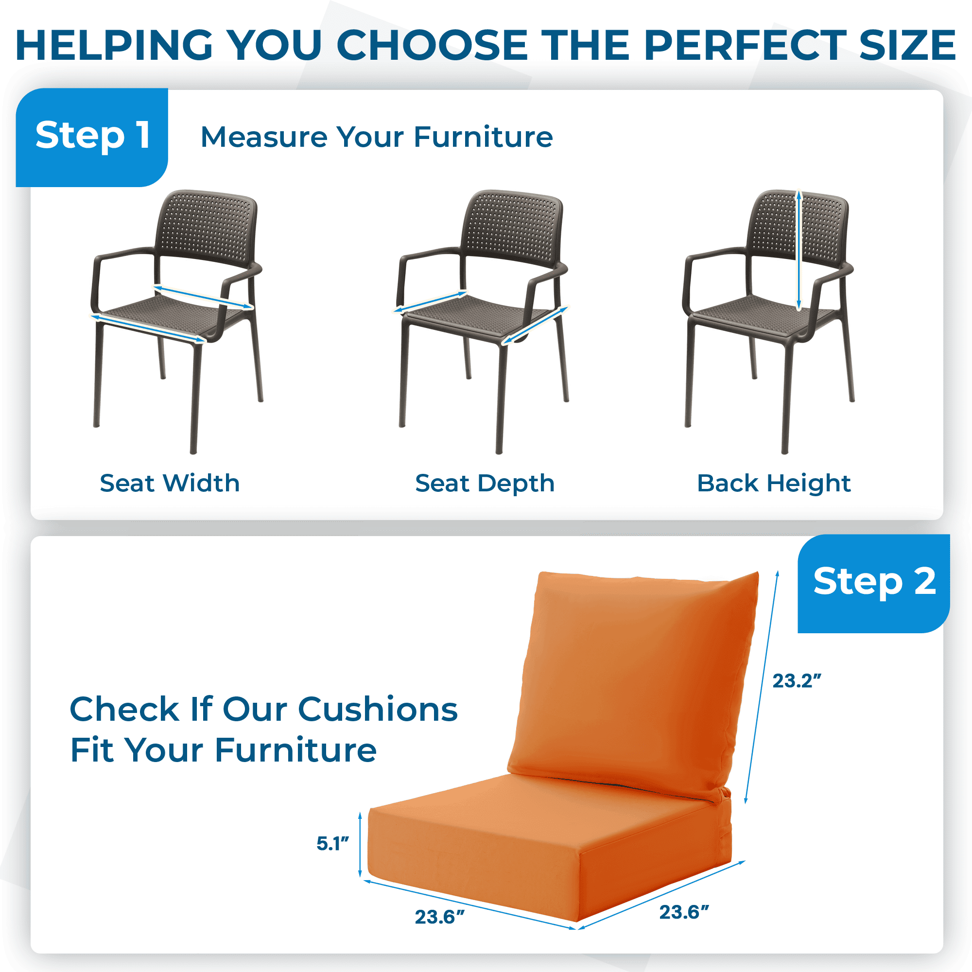 HOMREST Patio Furniture Cushions with Handle and Ties, Waterproof, Fade-resistant Outdoor Couch Cushion, Chair Pads for Dining Chairs, Orange