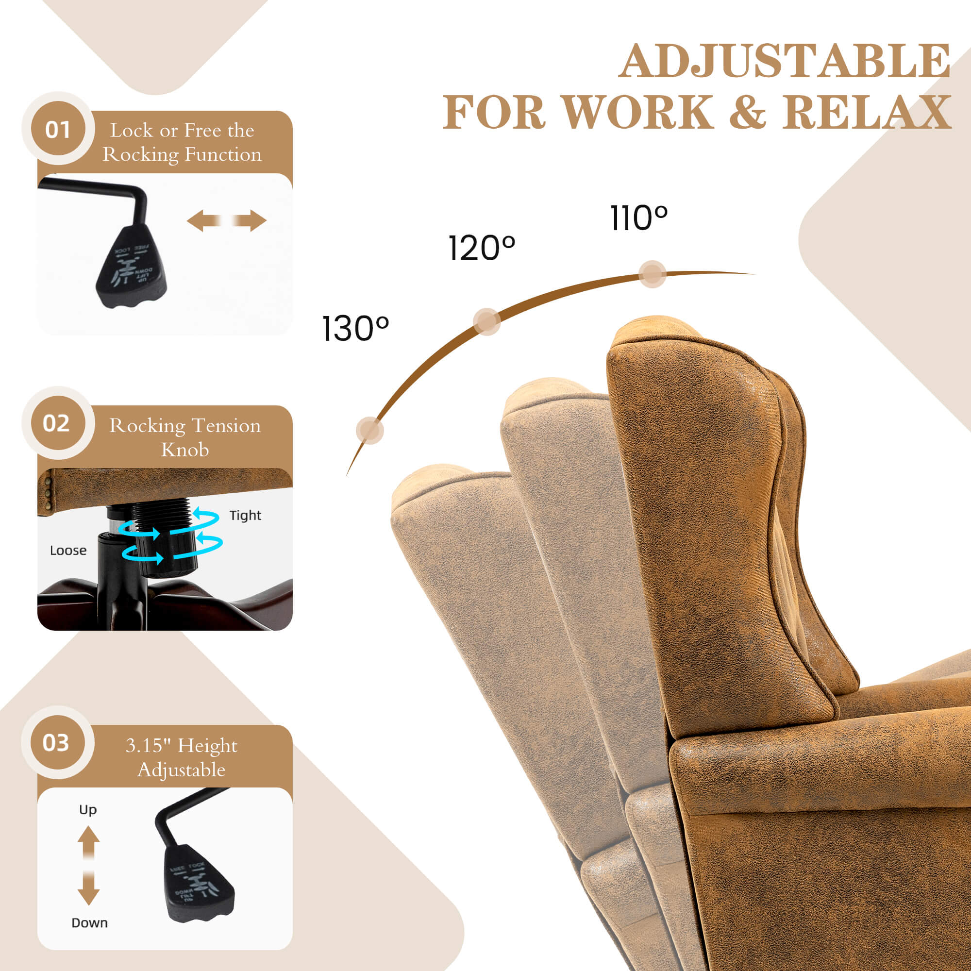 Homrest Executive Wingback Office Chair – Bomber Brown PU Leather High Back Desk Chair