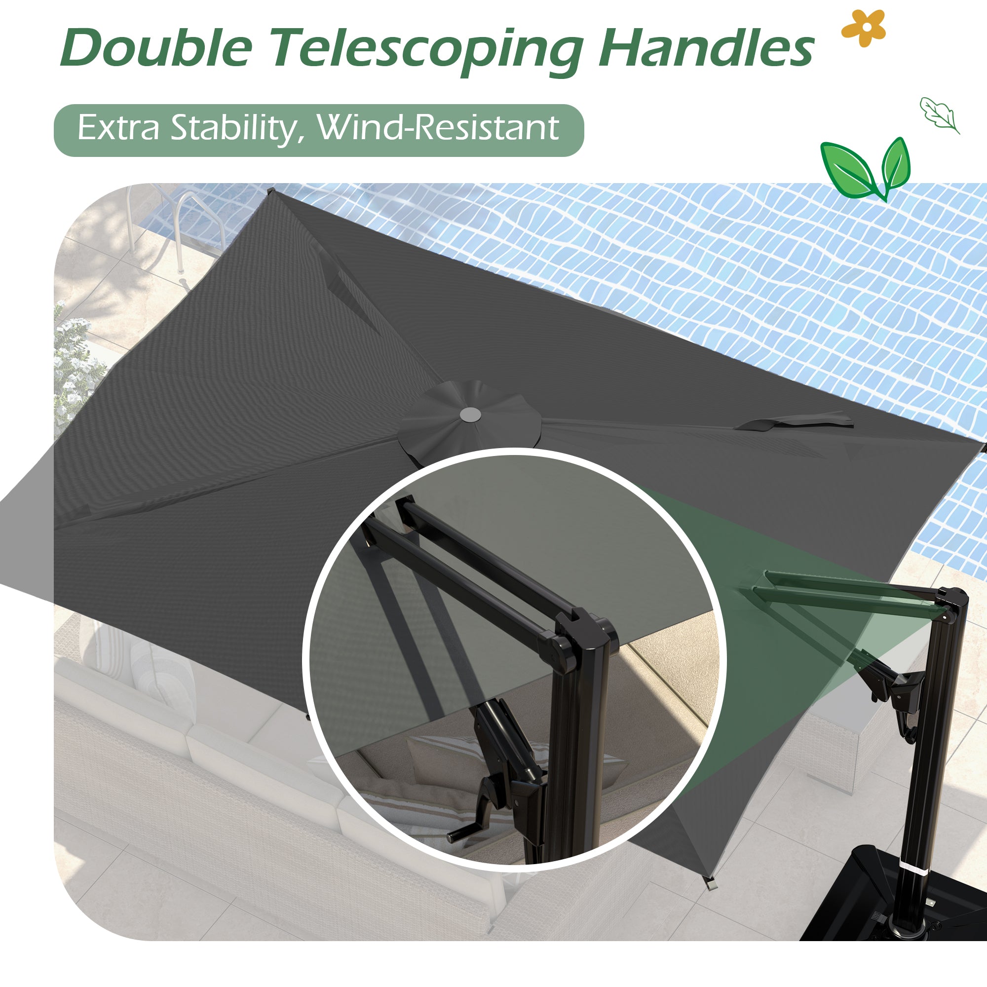 HOMREST 10x13ft Large Rectangular Cantilever Umbrella with 360° Rotation & 6 Adjustable Heights, Outdoor Patio Umbrella for Garden, Pool, Deck, Gray (Base Excluded)