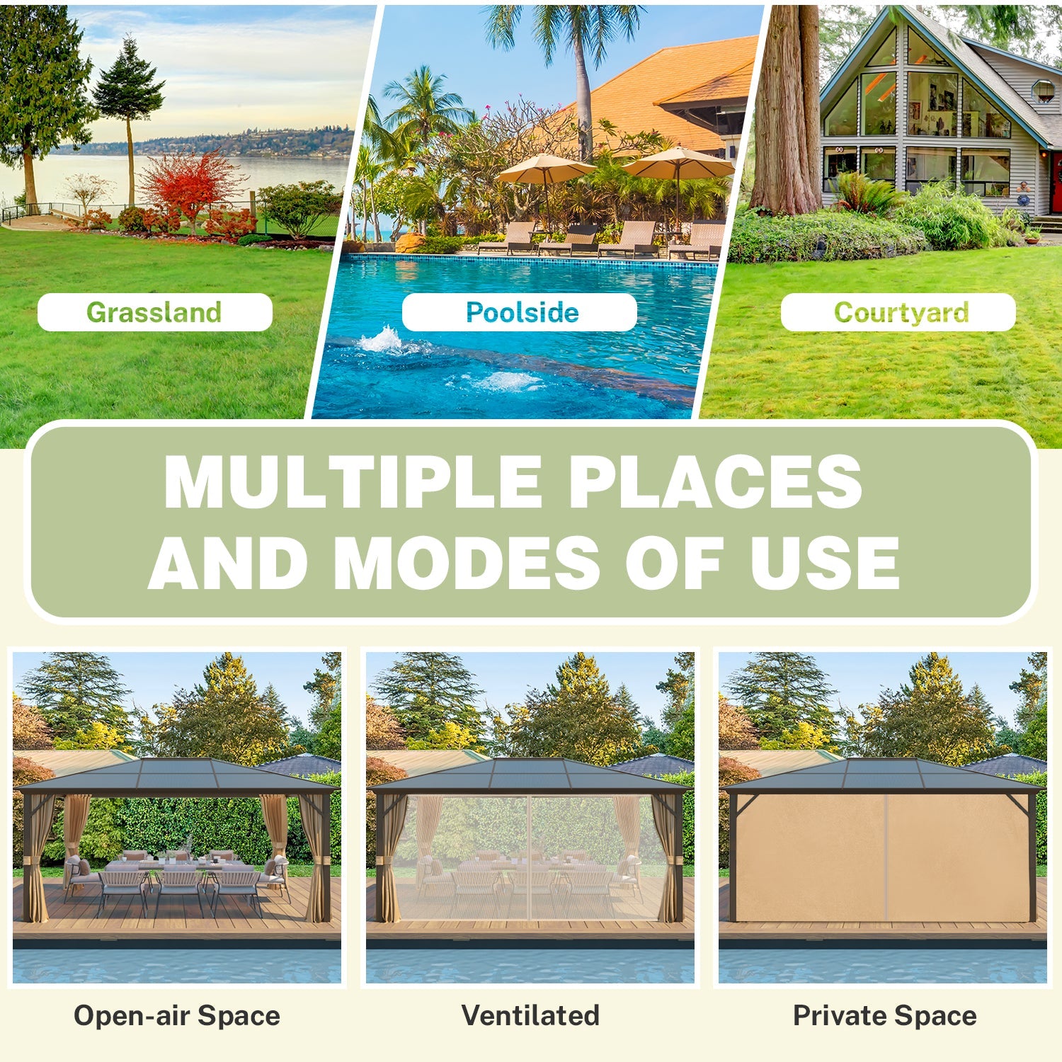 Homrest 12' x 16'  Hardtop Gazebo, Outdoor Polycarbonate Roof Canopy, Aluminum Frame Permanent Pavilion