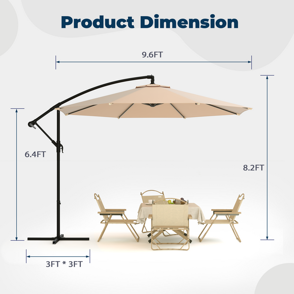 Homrest 10ft Offset Patio Umbrella - Outdoor Hanging Umbrella with Easy Tilt, 99.9% UV Protection, and Sturdy Iron Frame for Garden, Pool, Backyard, Beige