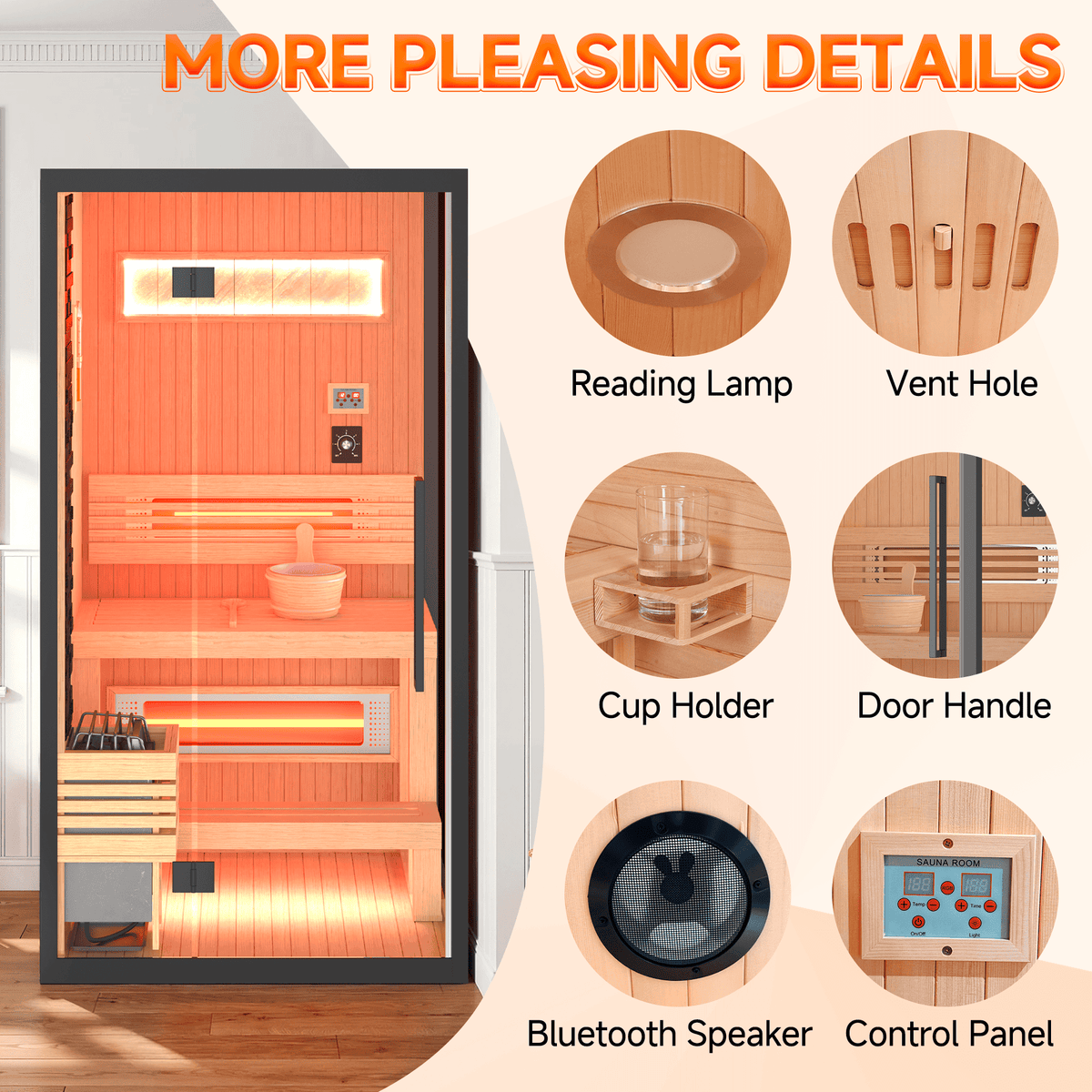 HOMREST 1-2 Person Indoor Hemlock Sauna with Chromotherapy & Bluetooth