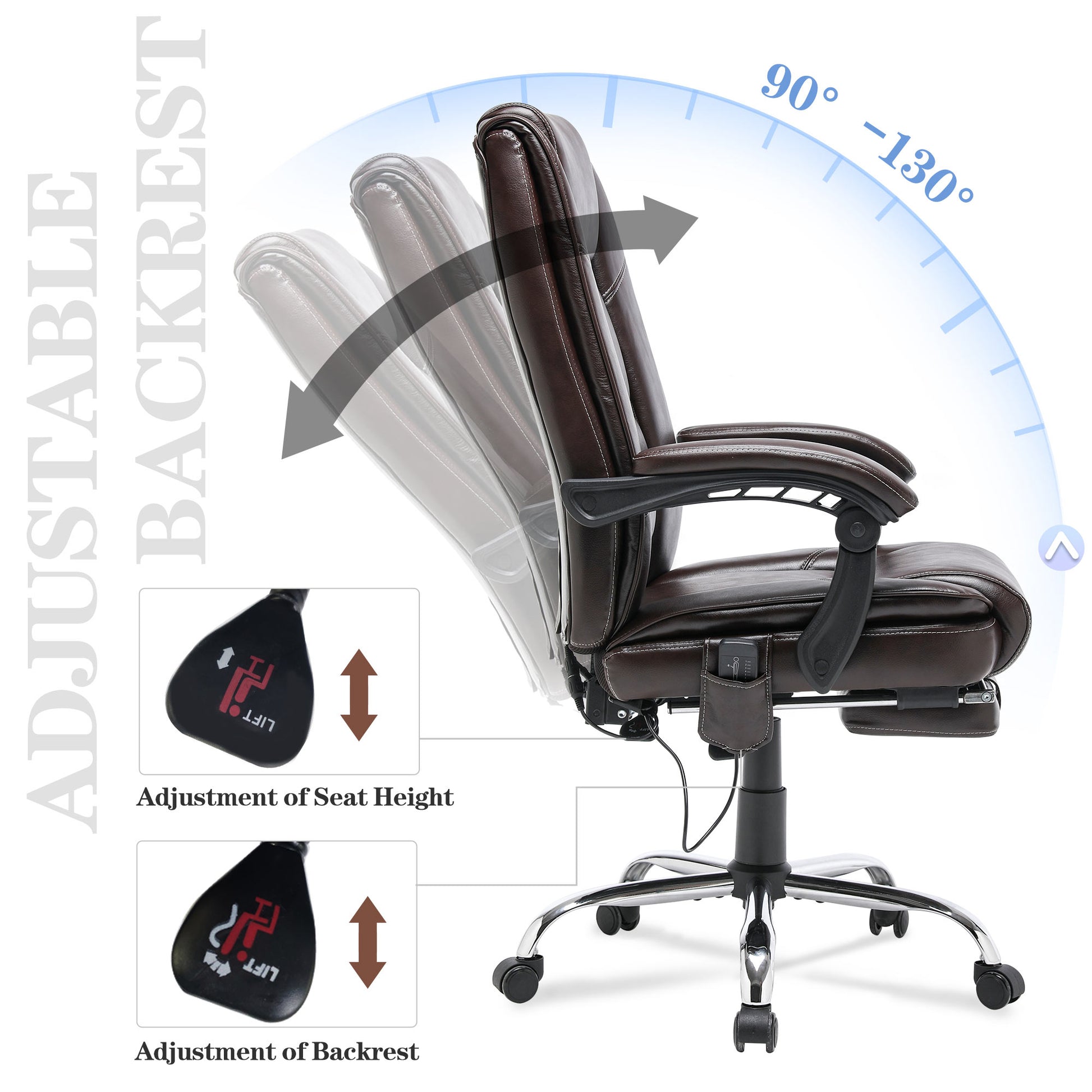 Ergonomic Adjustable Height Massage and Heated Executive Office Chair Brown
