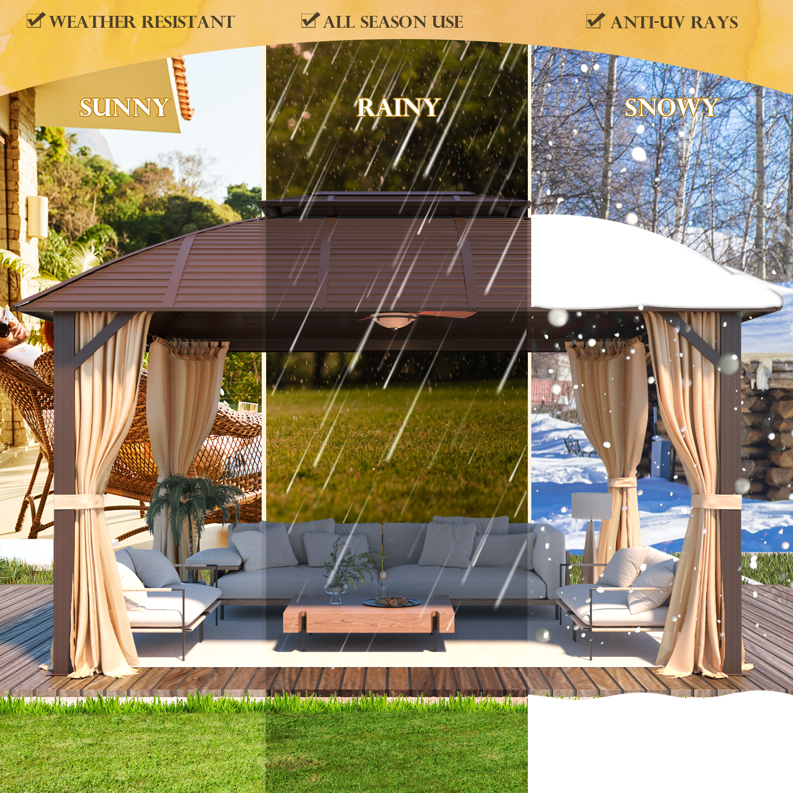 Homrest 10' x 13' Hardtop Gazebo with Galvanized Steel Roof with Aluminum Frame