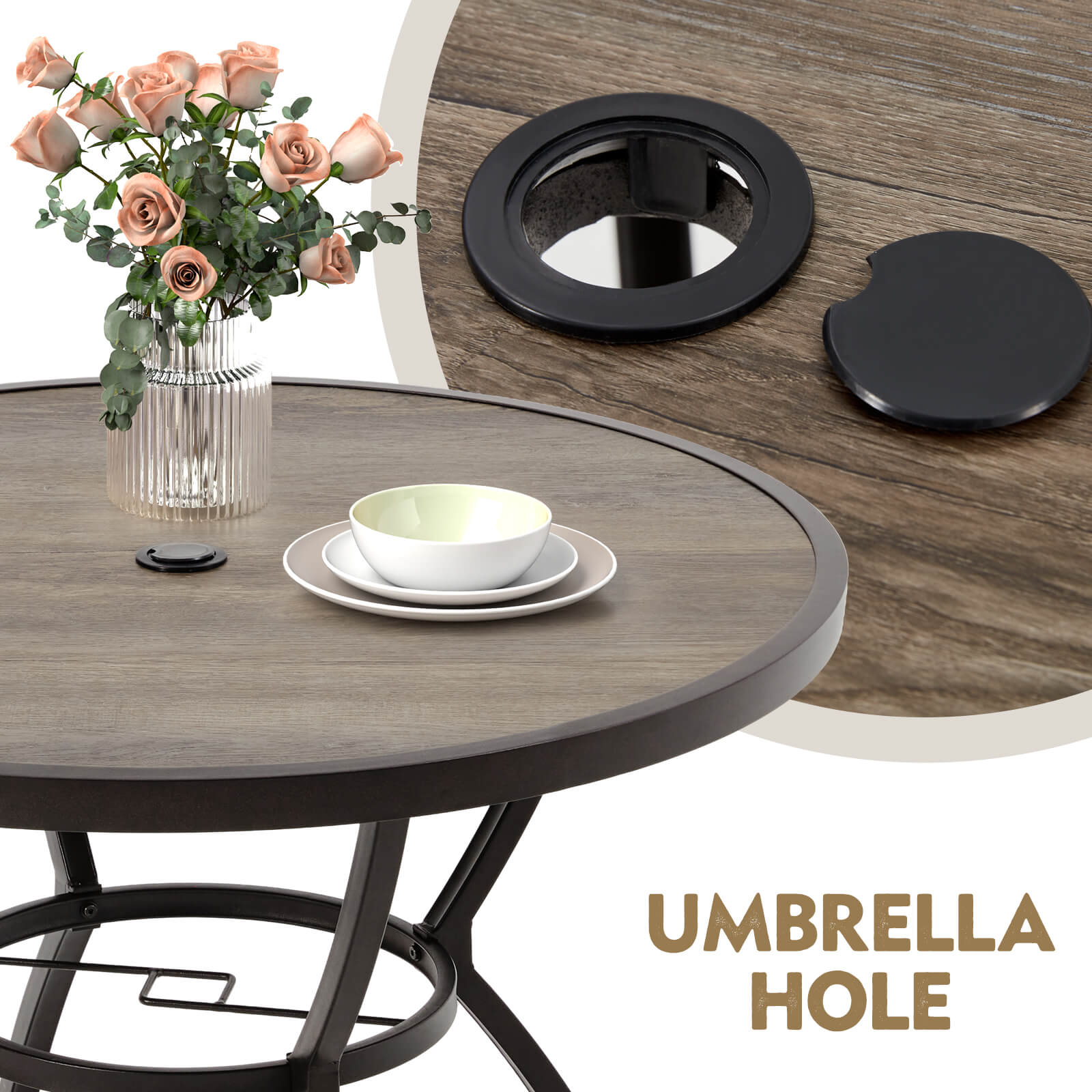 HOMREST 5-Piece Patio Dining Set, 4 Swivel Chairs & Large Round Table for Backyard, Deck, Patio