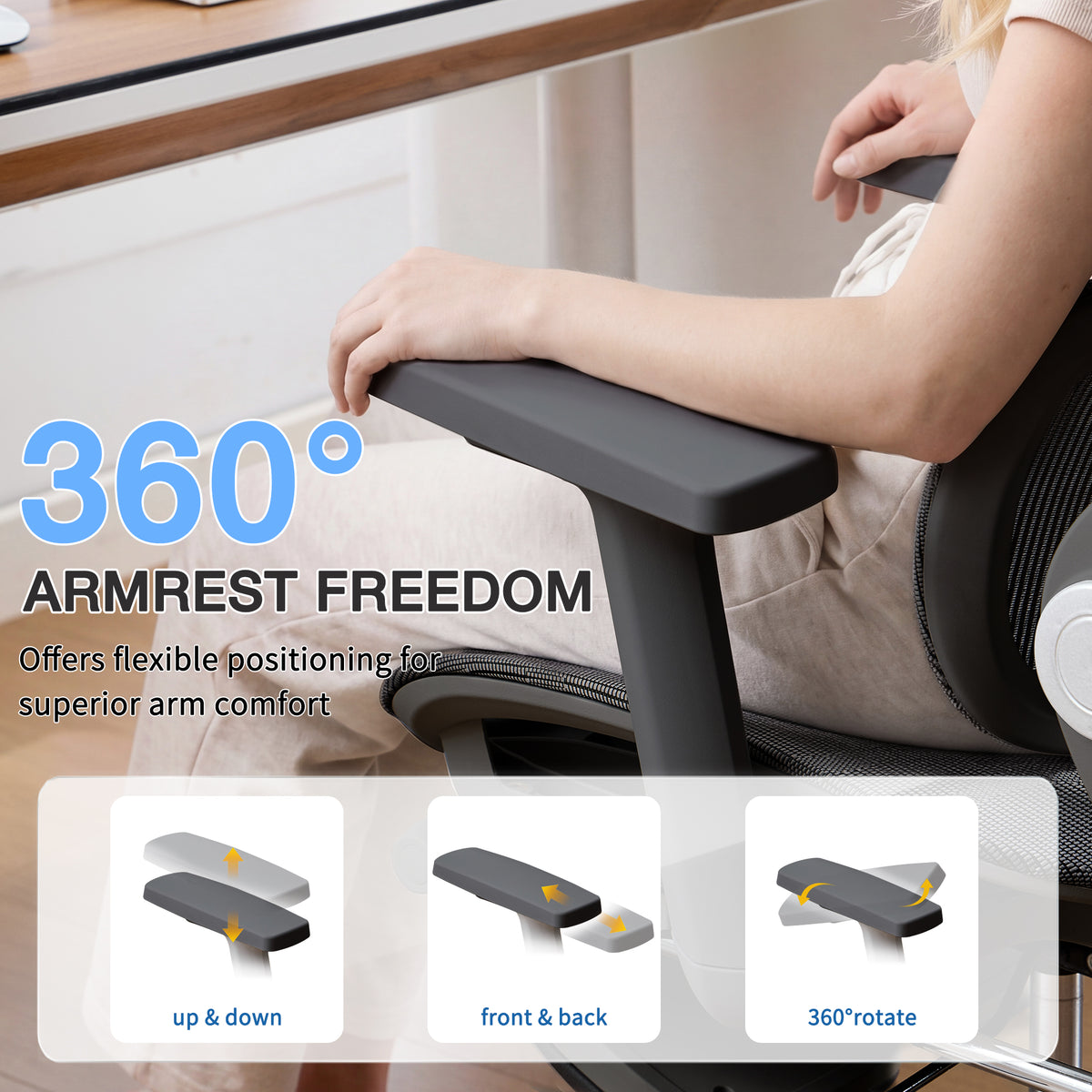 HOMREST Ergonomic Mesh Office Chair with 2-Zone Lumbar Support and Footrest,Black