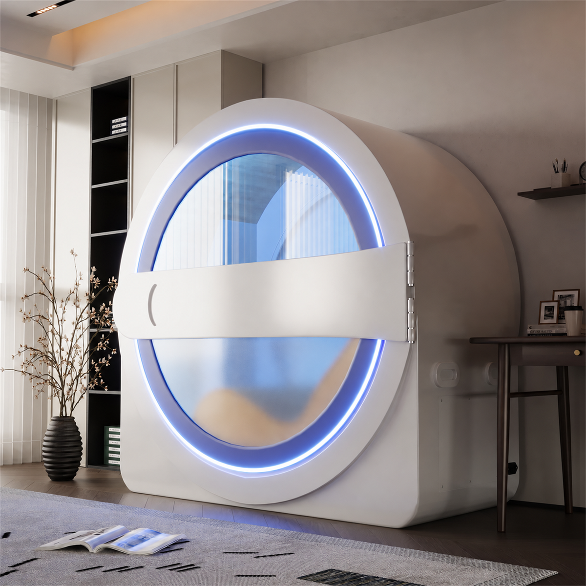 HOMREST Space-Capsule Infrared Sauna with Lounger & Dual-Wave Beauty Light|Pre-Order