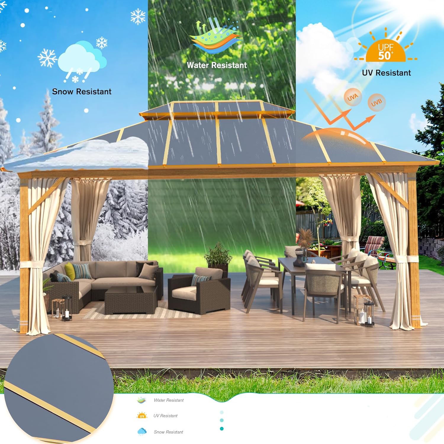 Homrest 12' x 16' Gazebo Outdoor Double Roof Aluminum Composite Canopy Aluminum Frame Pavilio