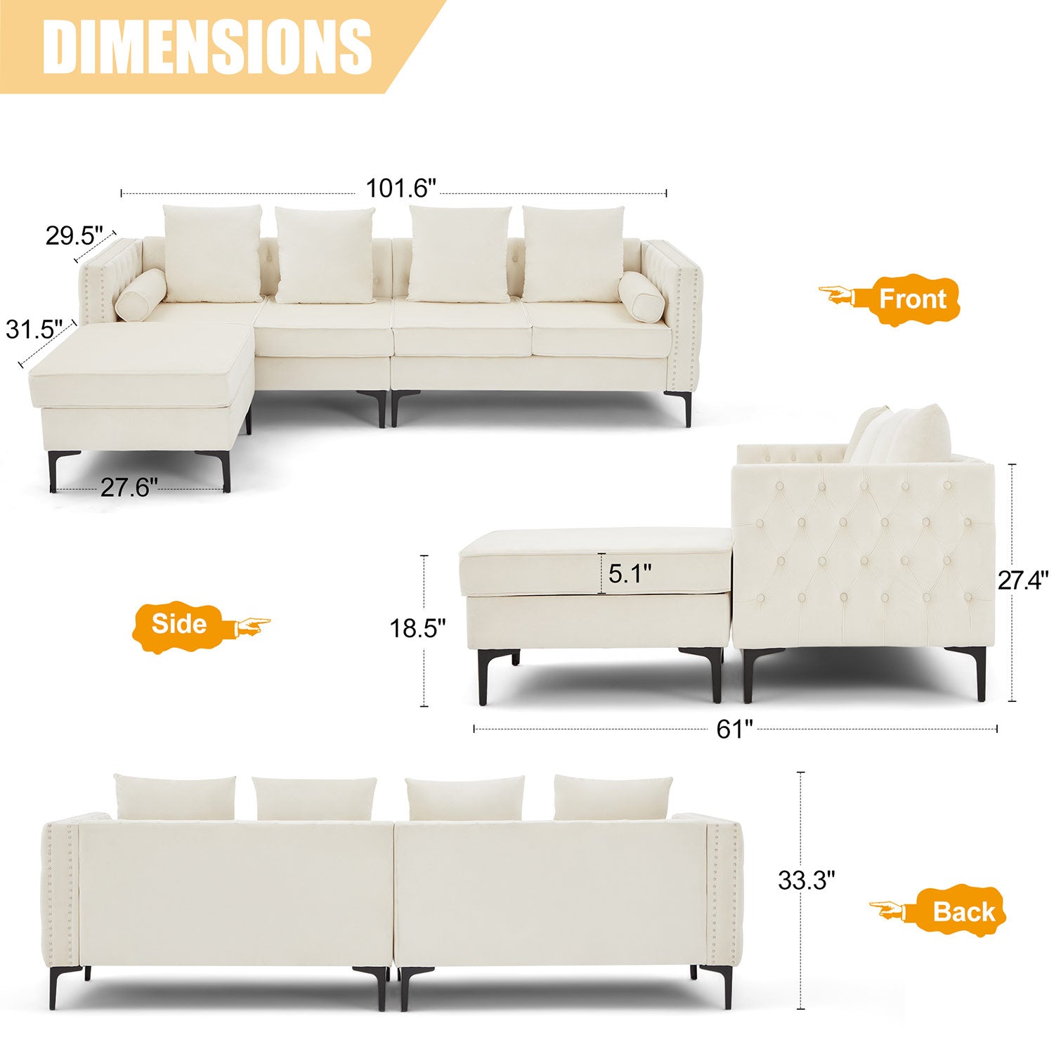 Product dimensions of Homrest living room sofa set