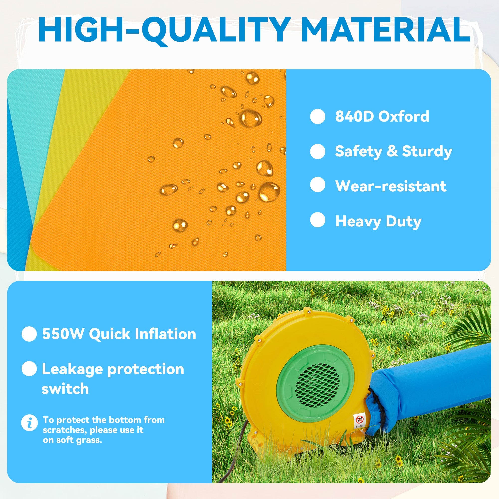 Homrest Bouncy Castle, Inflatable Bounce House with Blower, Jumping Castle with Water Slides for Kids Backyard, High Quality Oxford Cloth Heavy Duty, Idea for Kids 3-6