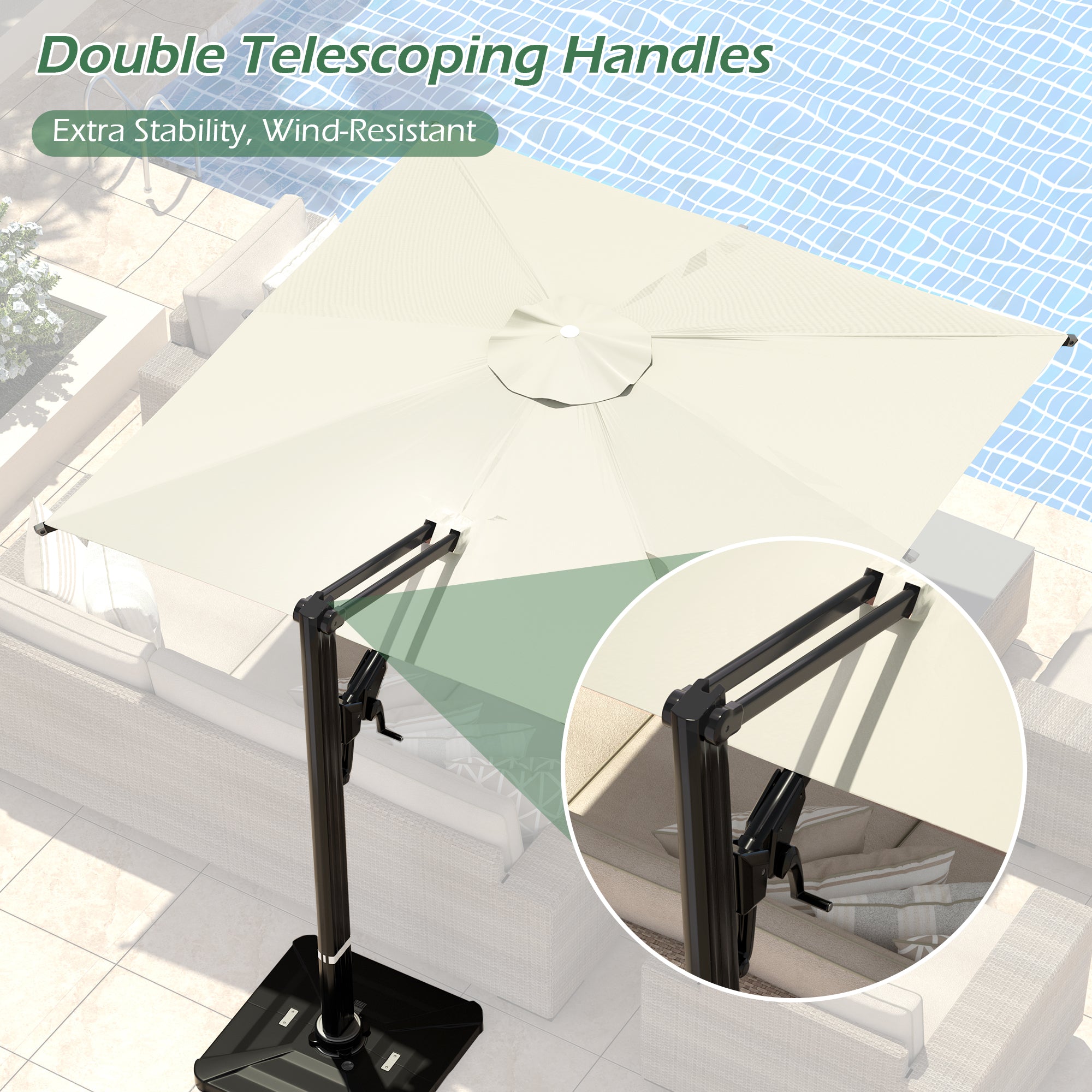 HOMREST 10x10ft Large Rectangular Cantilever Umbrella with 360° Rotation & 6 Adjustable Heights, Yellow (Base Excluded)