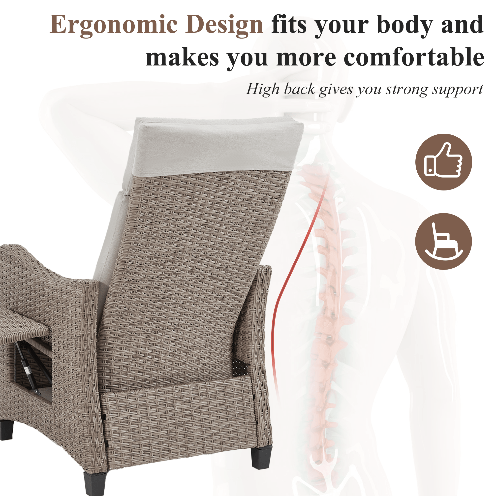 Homrest Outdoor Recliner Chair with Flip-up Table & Removable Cushion for Patio Deck Backyard, Beige