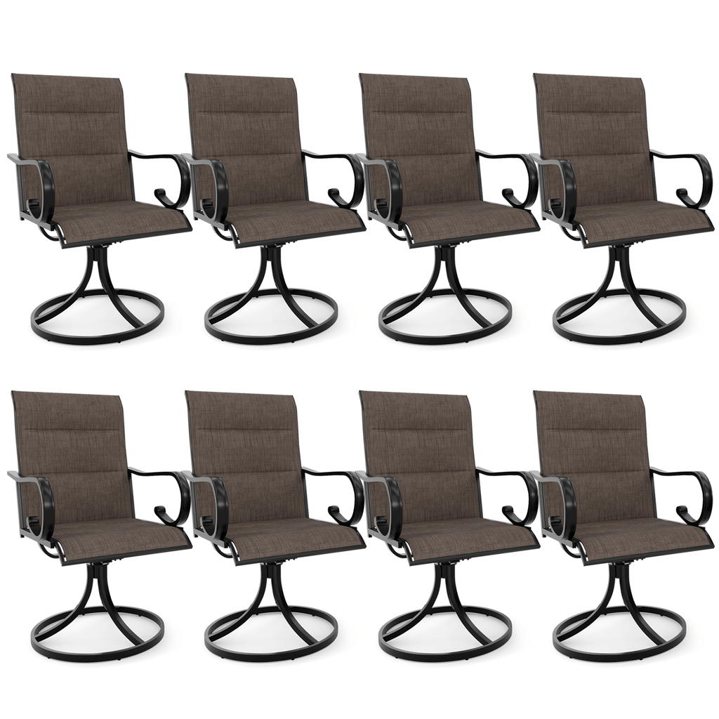 HOMREST Swivel Outdoor Chairs Set of 8, High Back Padded Textilene Patio Dining Chairs with Metal Frame, Brown
