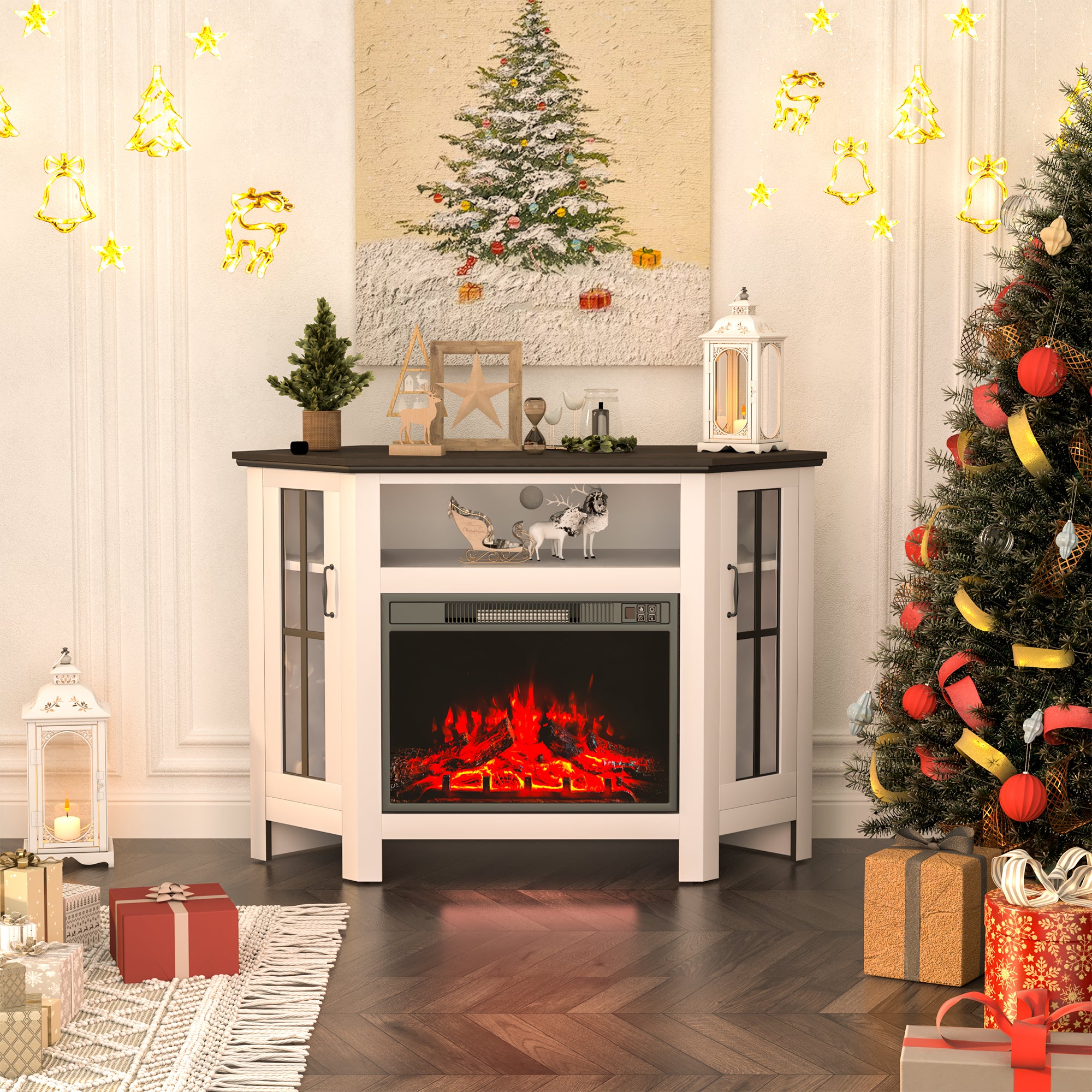 HOMREST 48" Deep Walnut Corner Fireplace Cabinet with 23" Electric Fireplace