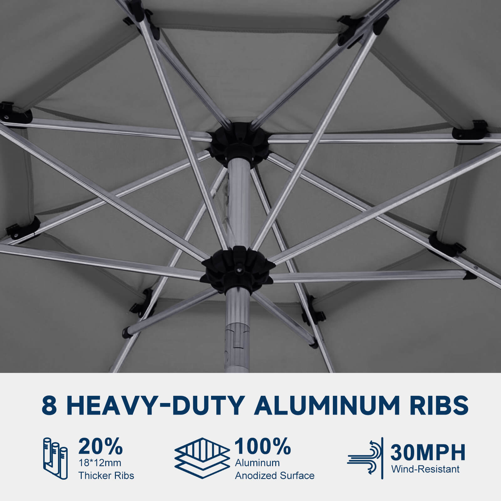 Homrest 9FT 3-Tier Aluminum Patio Umbrella, Fade-Resistant with Push Tilt, 8 Sturdy Aluminum Ribs,Grey