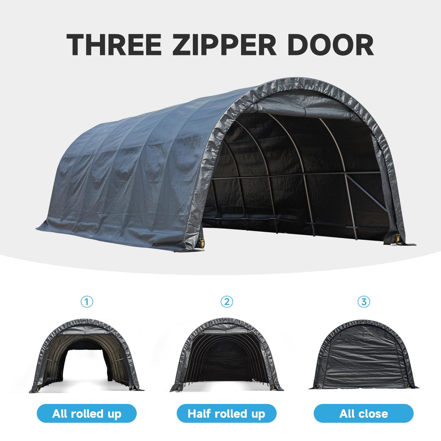 HOMREST 12 x 24 FT Heavy Duty Carport, Portable Garage with All-Steel Metal Frame and Round Style Roof, Anti-Snow Car Canopy Outdoor Storage Shelter for Car, Truck, Boat