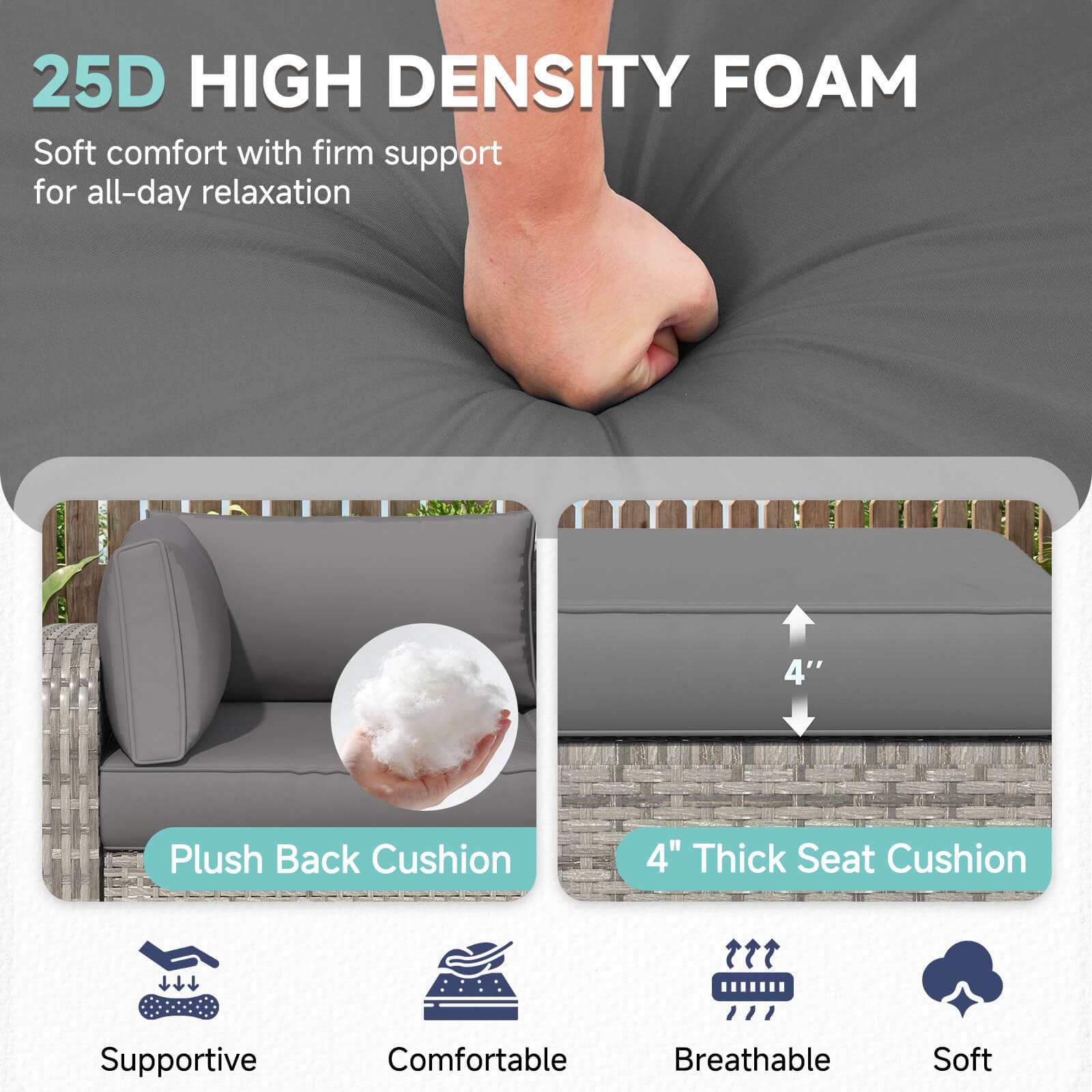 HOMREST 9-Piece Outdoor Sectional Cushions for 4-Seat Sofa, Waterproof Deep Seat w/ Non-Slip & Machine Washable Covers, Gray