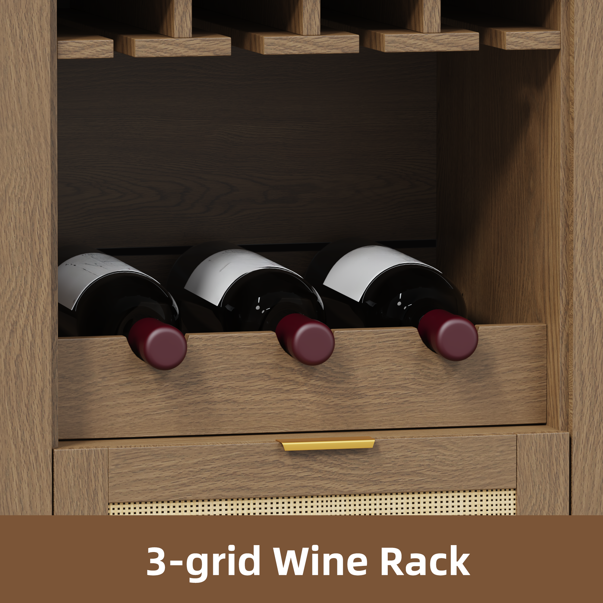 HOMREST Farmhouse Bar Cabinet with Storage, Wine Racks and Drawers for Dining Room and Living Room, Walnut Brown