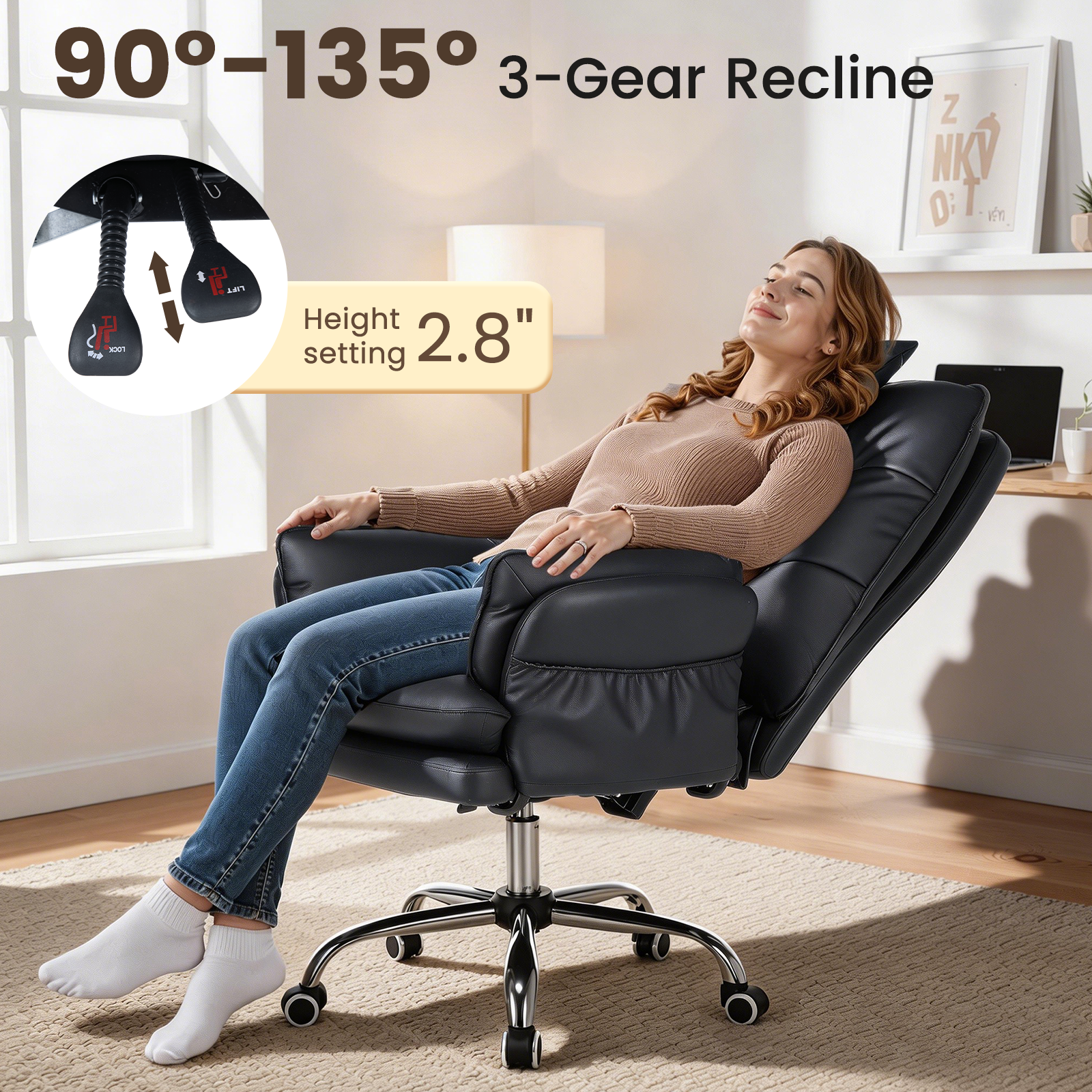 HOMREST Criss Cross Chair with Wheels, Big and Tall Velvet Office Chair Reversible Armrest and Wide Seat, Comfy, Black