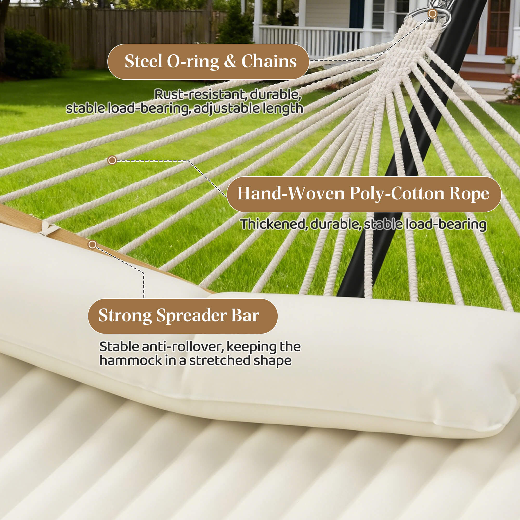 HOMREST Modern Rope Hammock with Stand, Portable Outdoor Hammock for Backyard, Beach & Camping, Off-White